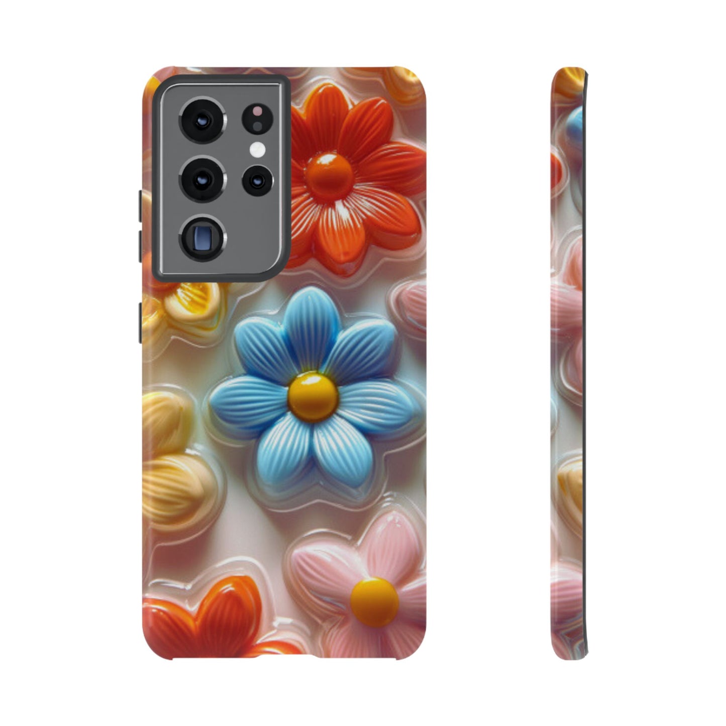 Glossy Retro Flower Samsung Galaxy Case – Colorful 3D Floral Design, Durable Protection