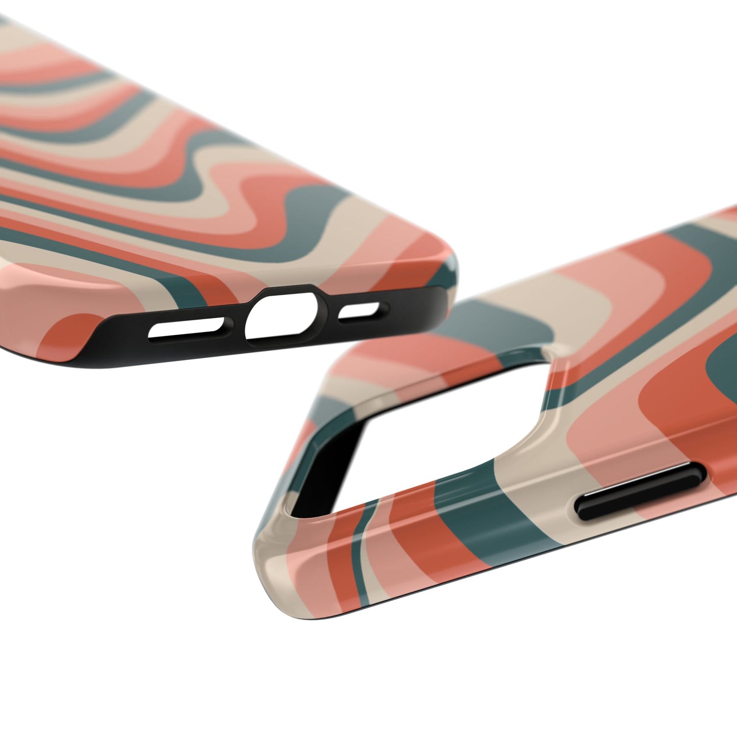 Groovy Waves iPhone Case – Retro 70s-Inspired Stripes in Coral, Cream, and Teal