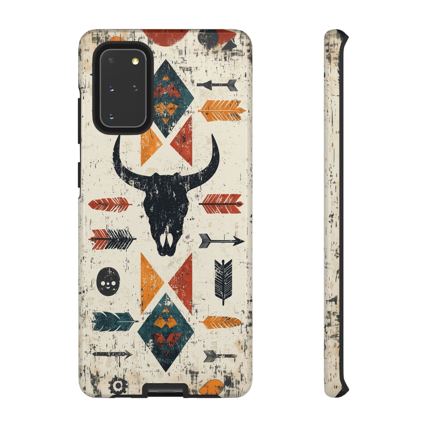 Tribal Bull Skull & Arrows Tough Samsung Galaxy Case – Rustic Western Design, Dual-Layer Protection