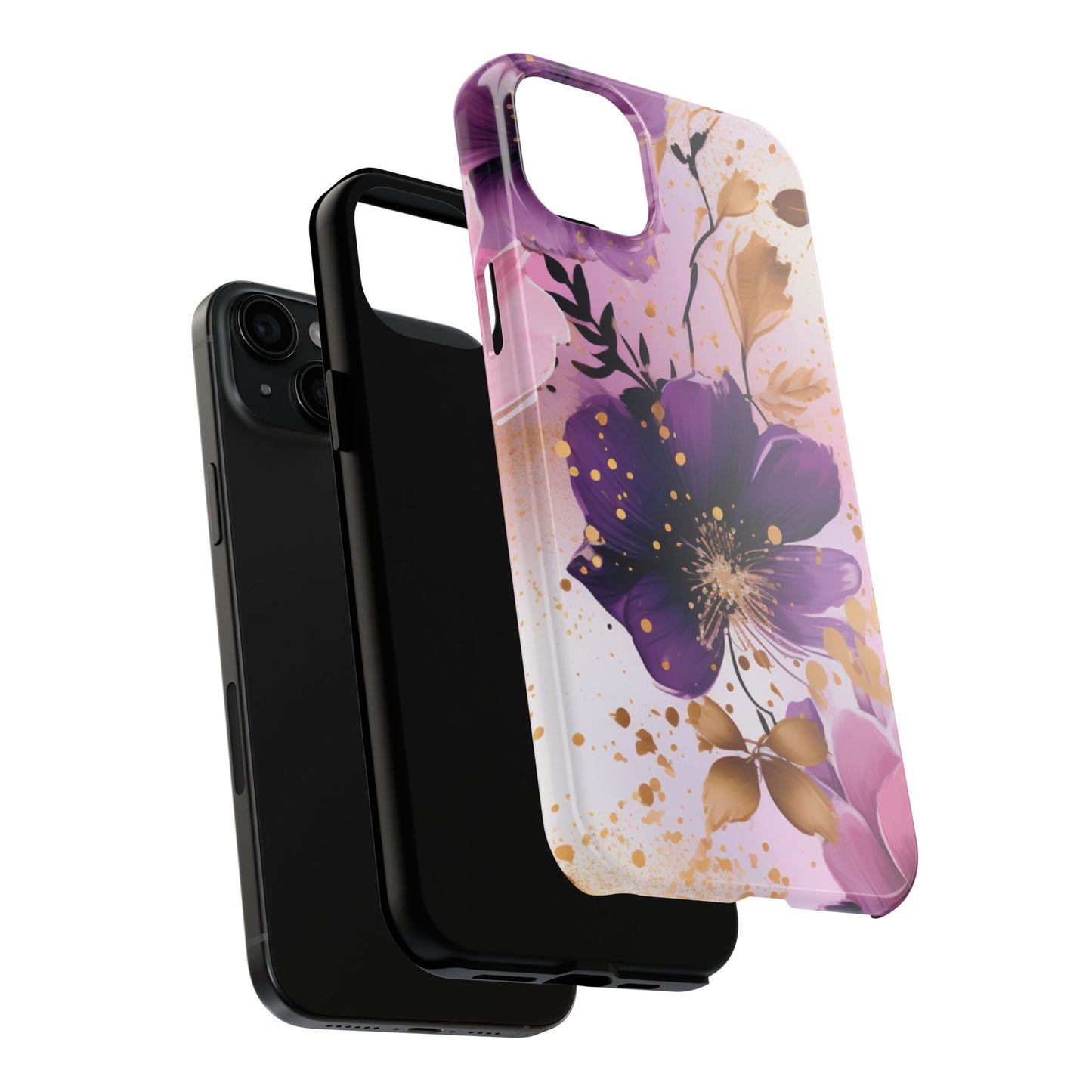 Elegant Purple & Gold Floral iPhone Case - Luxe Flower Design