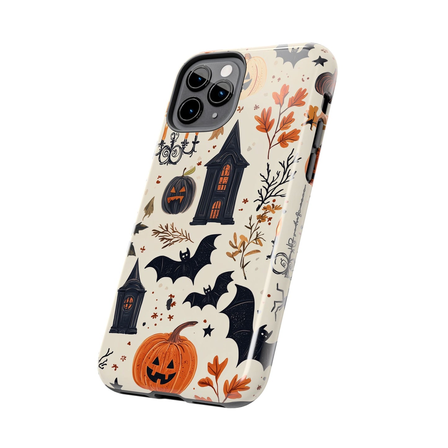 Haunted Halloween iPhone Case – Haunted House, Bats, and Pumpkins Design