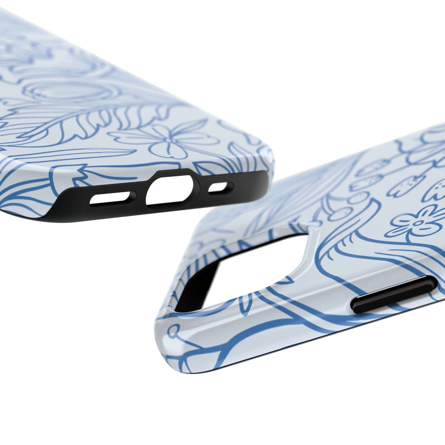 Dusty Blue Floral Line Art Tough iPhone Case – Minimalist Botanical Design with Dual-Layer Protection
