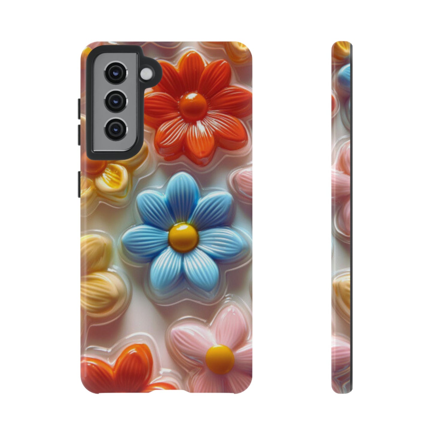 Glossy Retro Flower Samsung Galaxy Case – Colorful 3D Floral Design, Durable Protection
