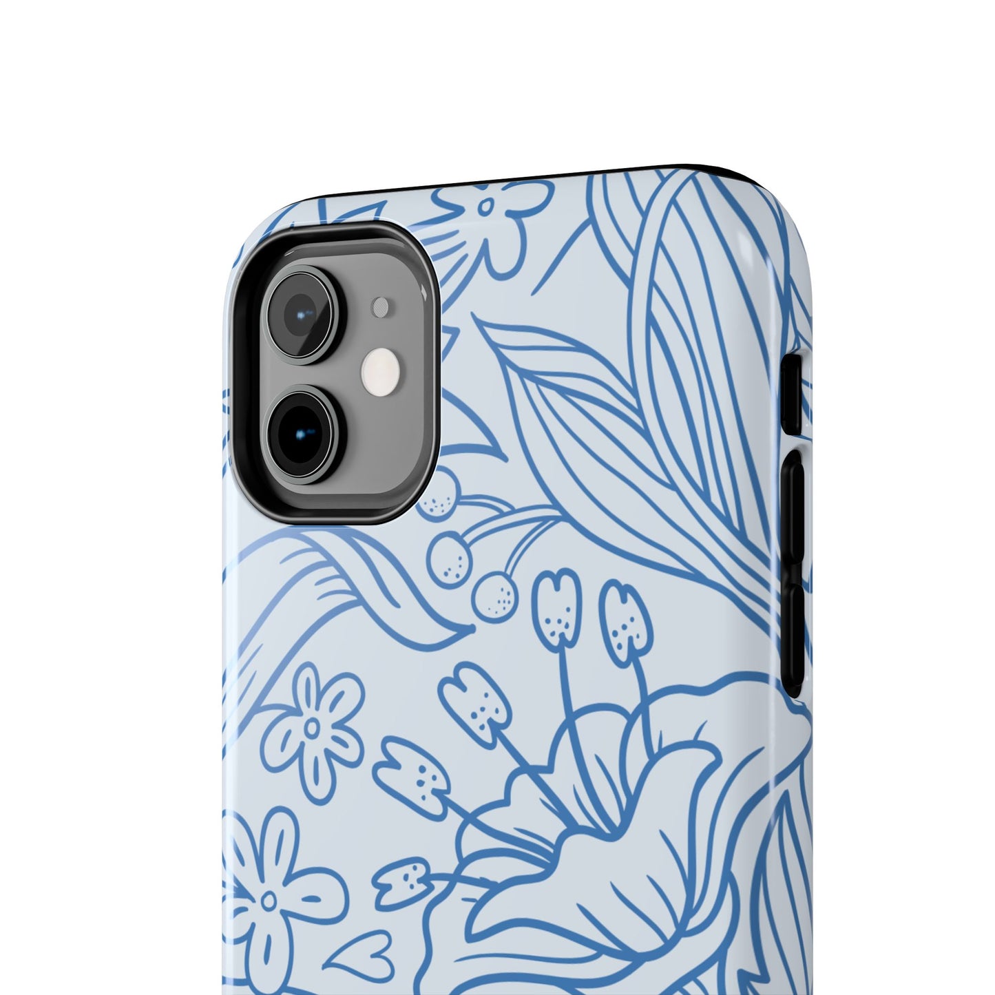 Dusty Blue Floral Line Art Tough iPhone Case – Minimalist Botanical Design with Dual-Layer Protection