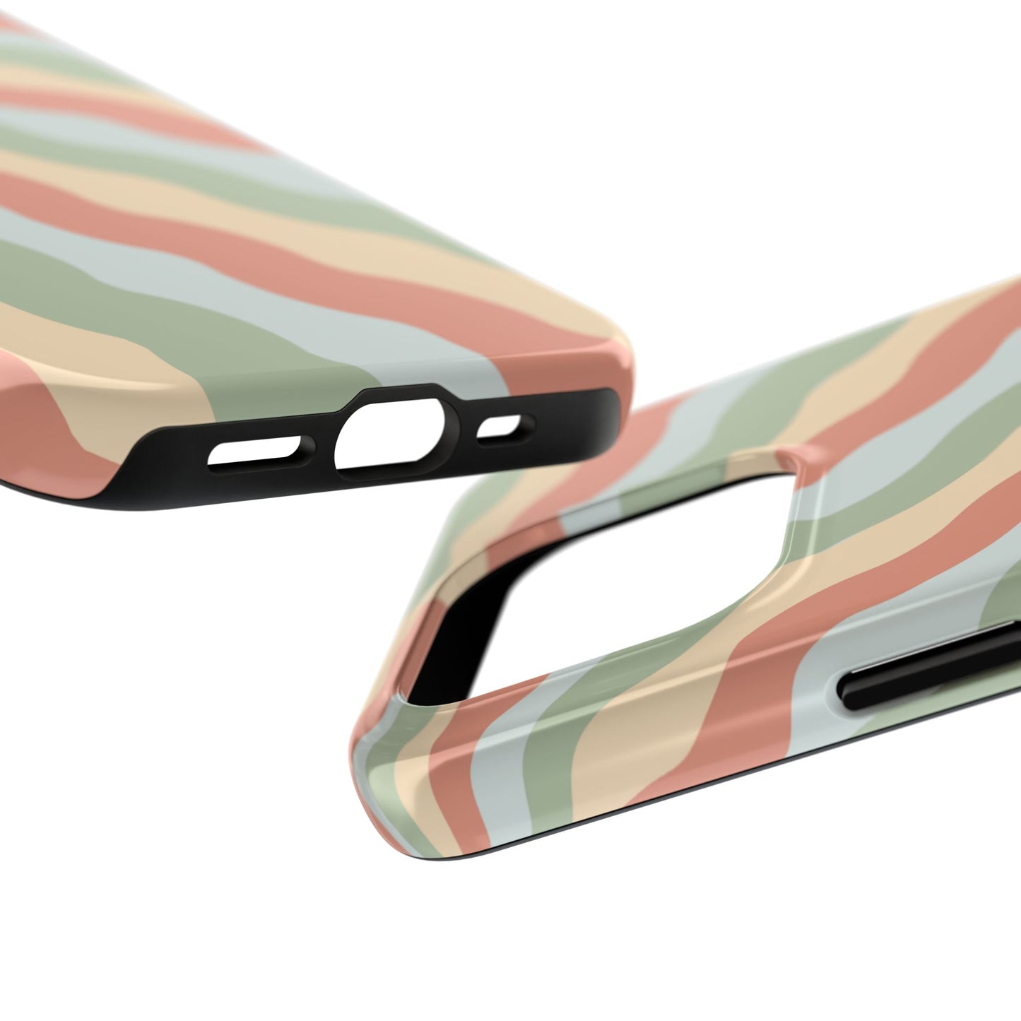 Earthy Retro Waves iPhone Case – 70s-Inspired Wavy Stripes in Soft Green, Cream, and Rust
