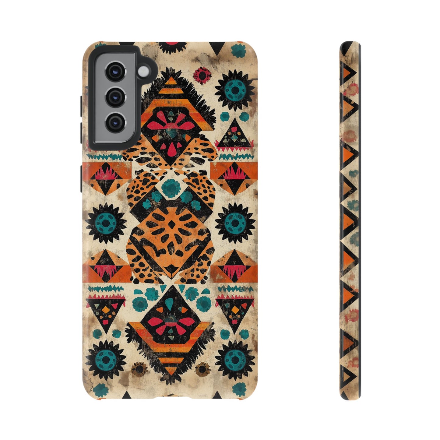 Bohemian Leopard & Tribal Floral Tough Samsung Galaxy Case – Vibrant Eclectic Design, Dual-Layer Protection