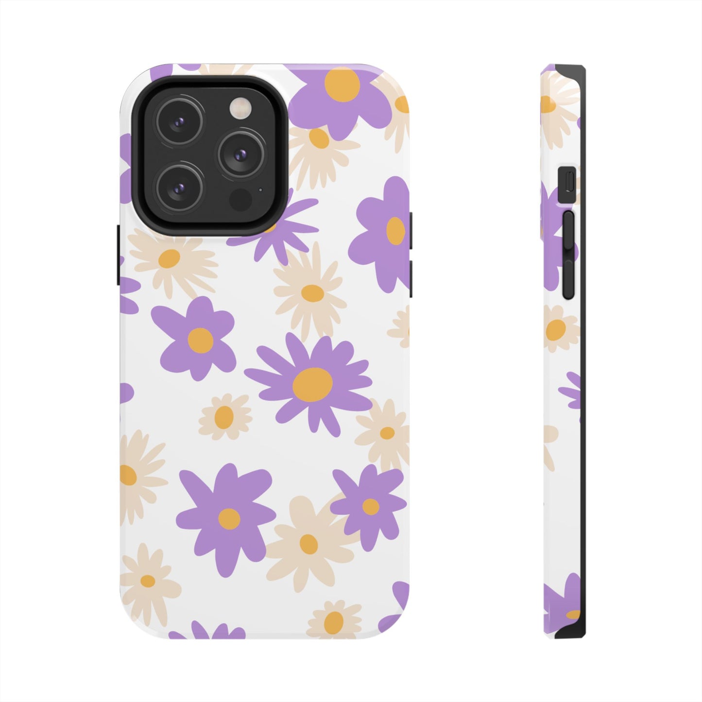 Retro Daisy Flower iPhone Case – Pastel Purple & Cream Floral Design with Matte Finish