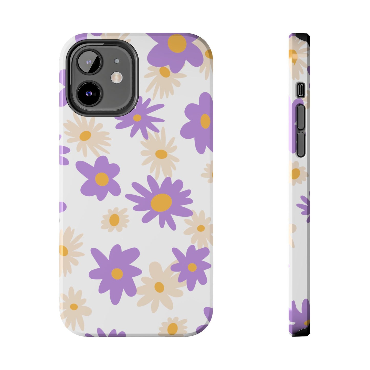 Retro Daisy Flower iPhone Case – Pastel Purple & Cream Floral Design with Matte Finish