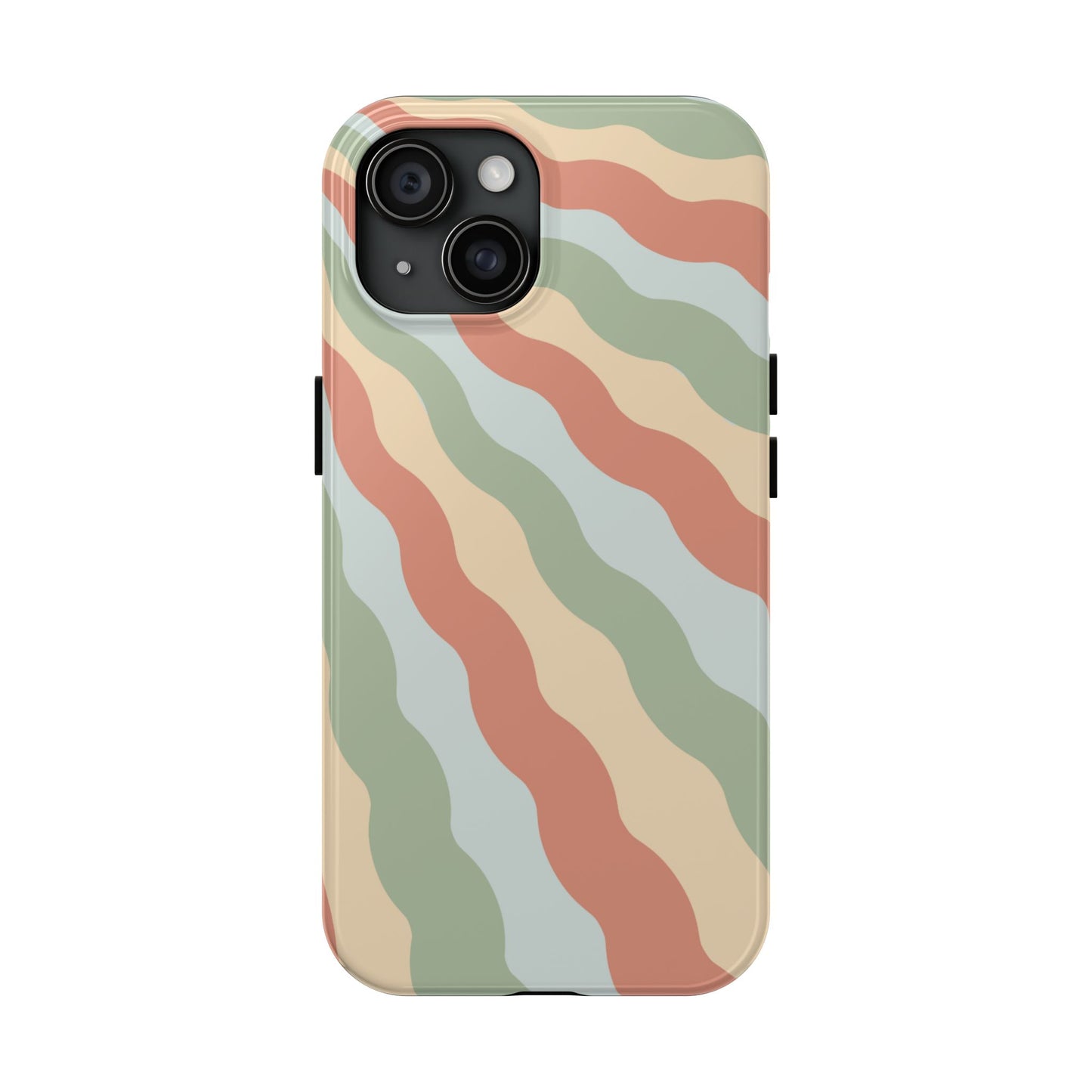 Earthy Retro Waves iPhone Case – 70s-Inspired Wavy Stripes in Soft Green, Cream, and Rust