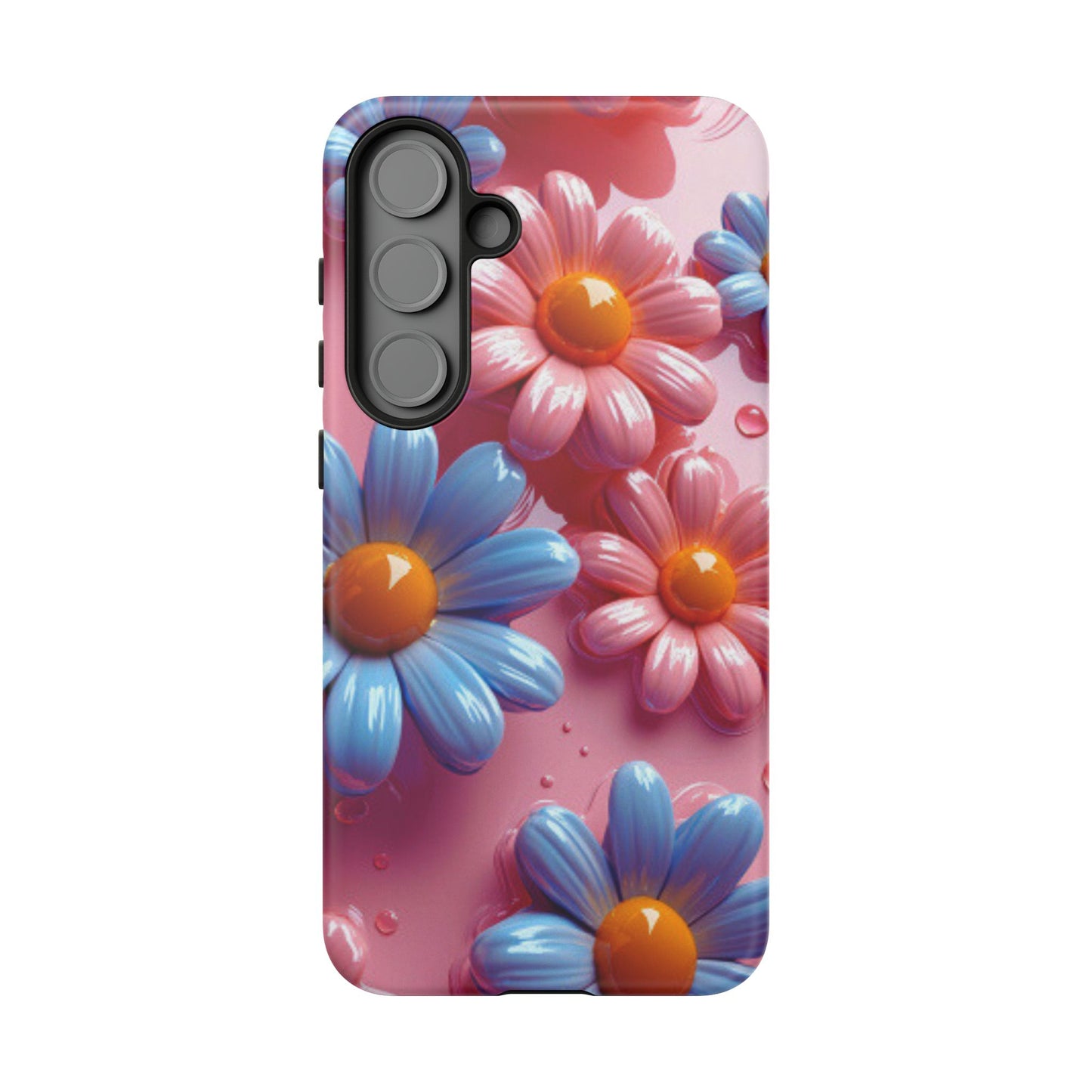 Pastel Daisy 3D Samsung Galaxy  Case – Glossy Pink and Blue Floral Design, Full Protection
