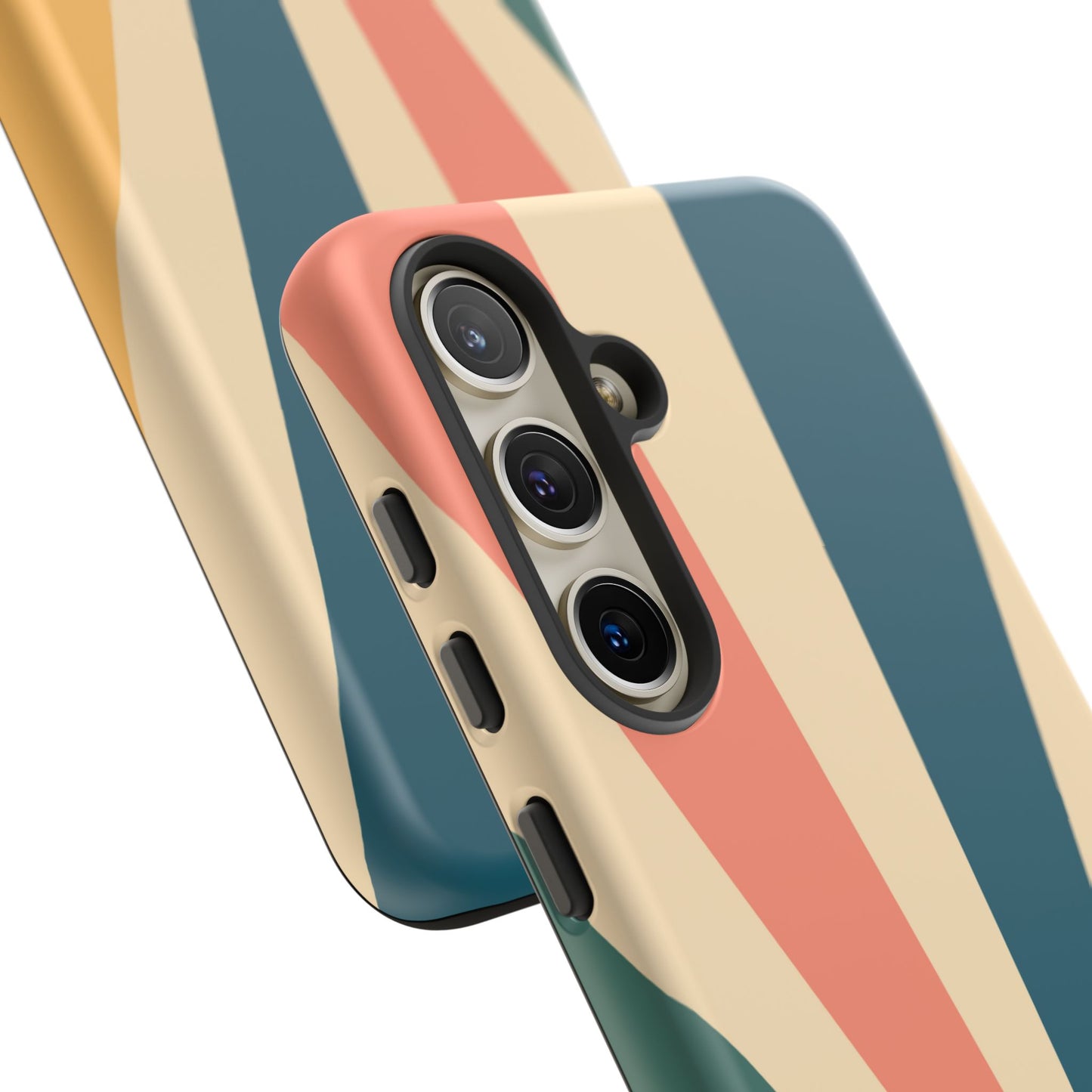 Retro Sunbeam Samsung Galaxy Case – 70s-Inspired Radiating Stripes in Coral, Teal, and Mustard