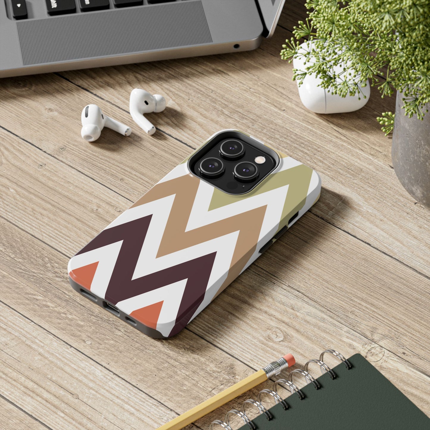 Earthy Chevron iPhone Case – Boho-Inspired Design with Dual-Layer Protection