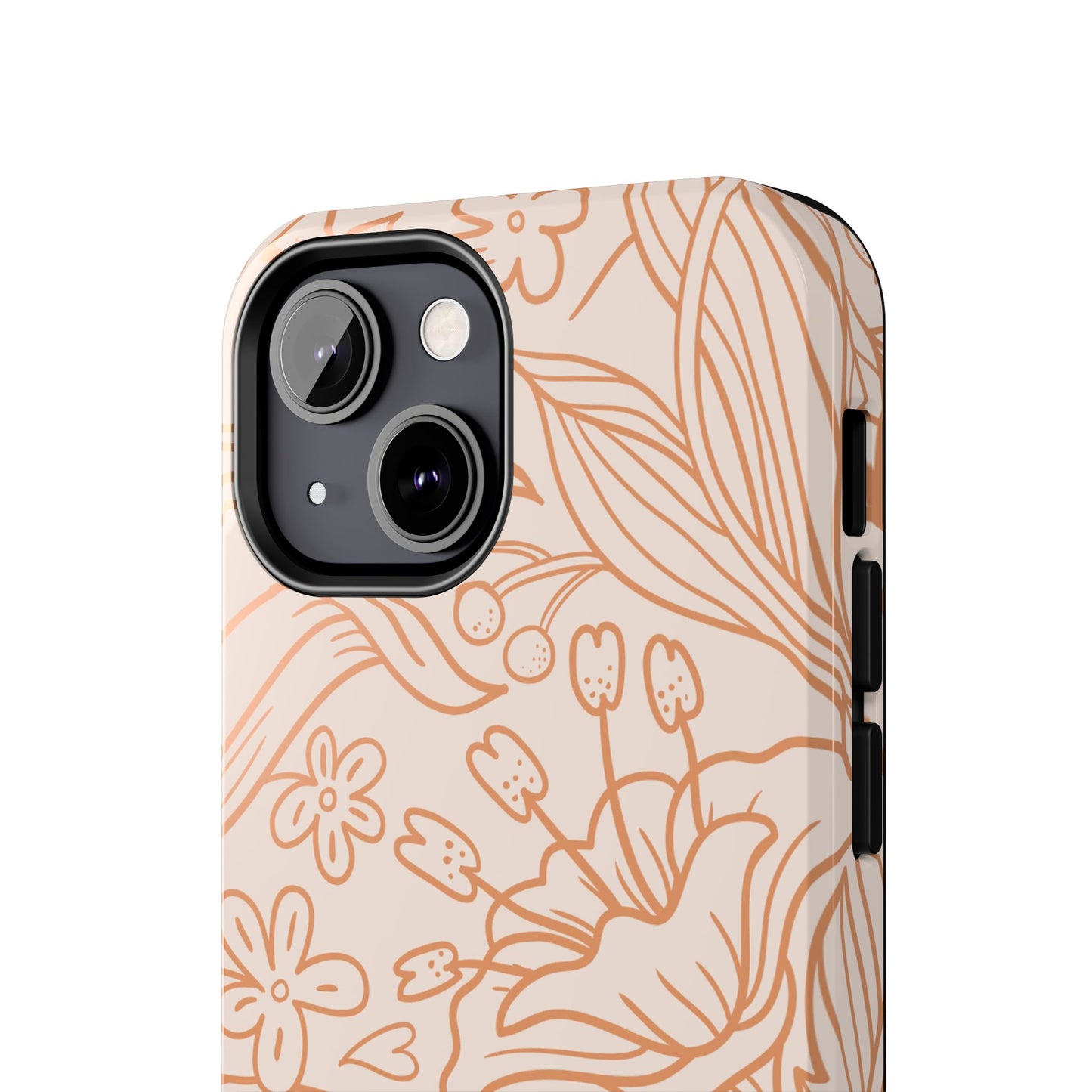 Soft Terracotta Floral Line Art Tough iPhone Case – Minimalist Botanical Design with Dual-Layer Protection