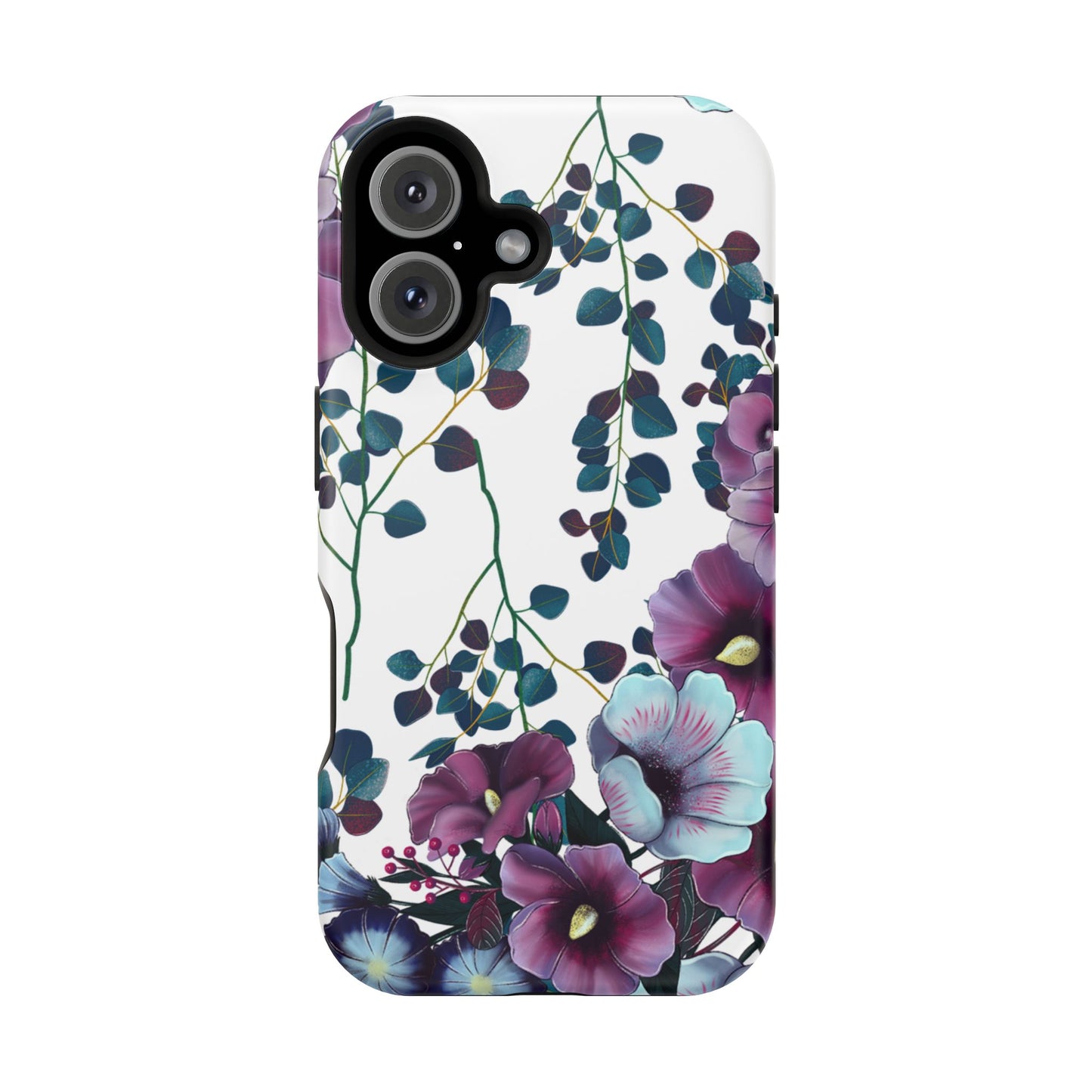 Moody Purple & Teal Floral MagSafe iPhone Series Case – Elegant Botanical Design