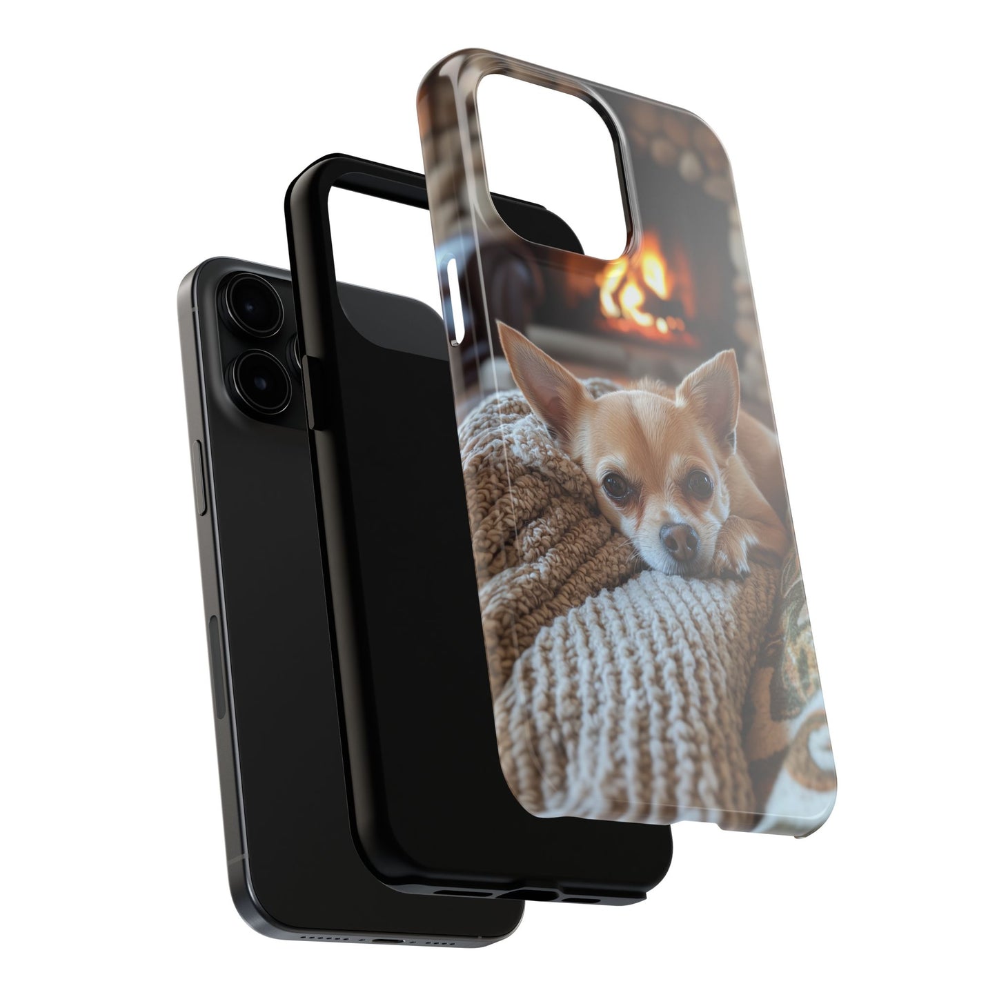 Relaxing Chihuahua by Fireplace iPhone Case – Warm and Stylish Protection