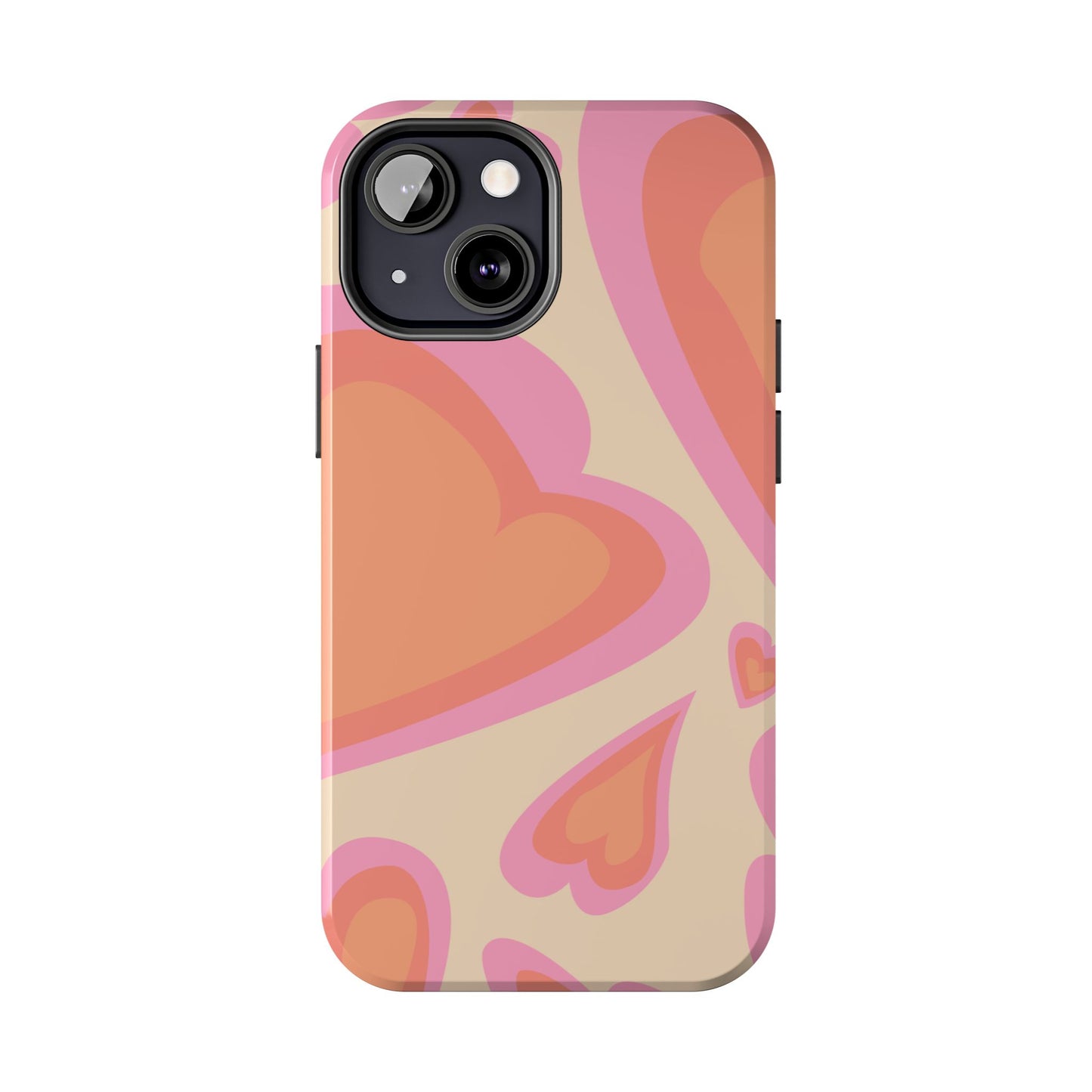 Retro Pink Hearts iPhone Case – Shock-Resistant, Matte Finish, Dual-Layer Protection