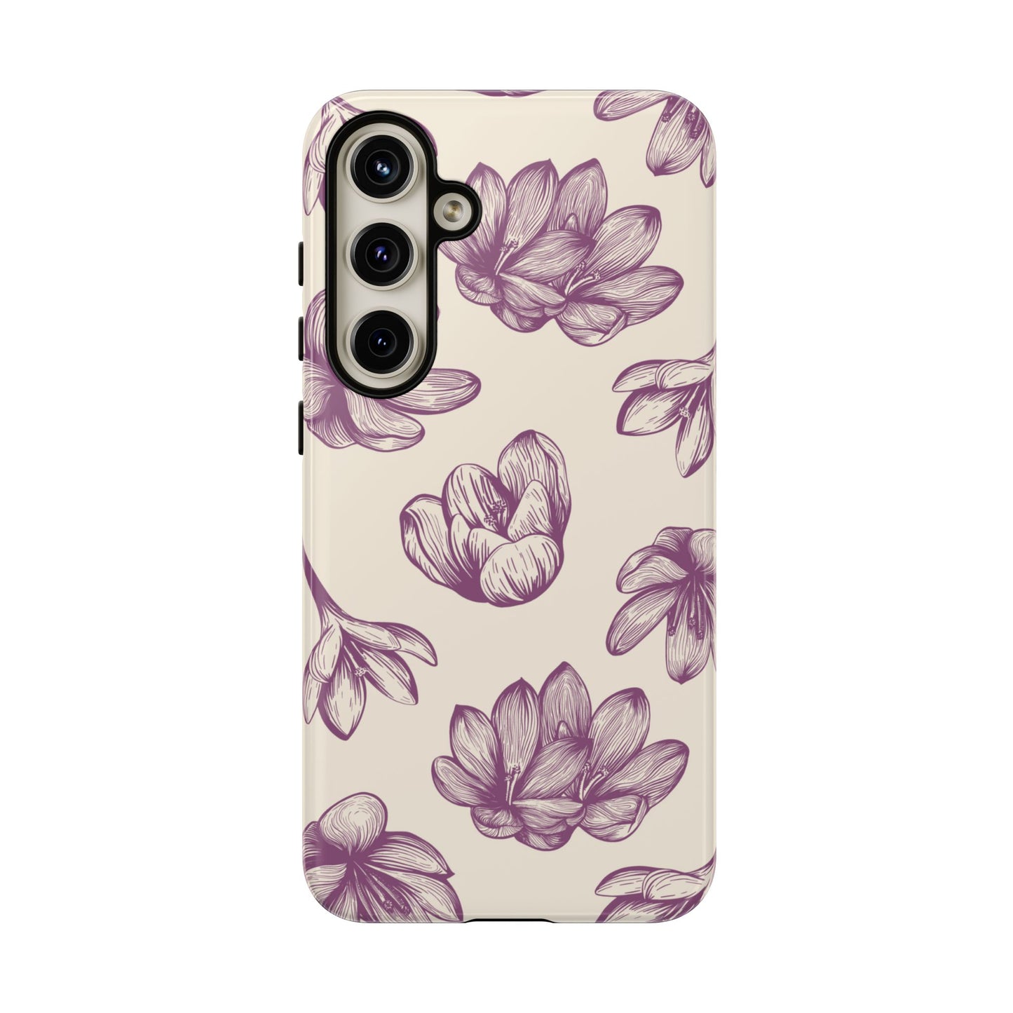 Vintage Botanical Floral Tough Samsung Galaxy  Case – Hand-Drawn Purple Flowers, Shockproof Design