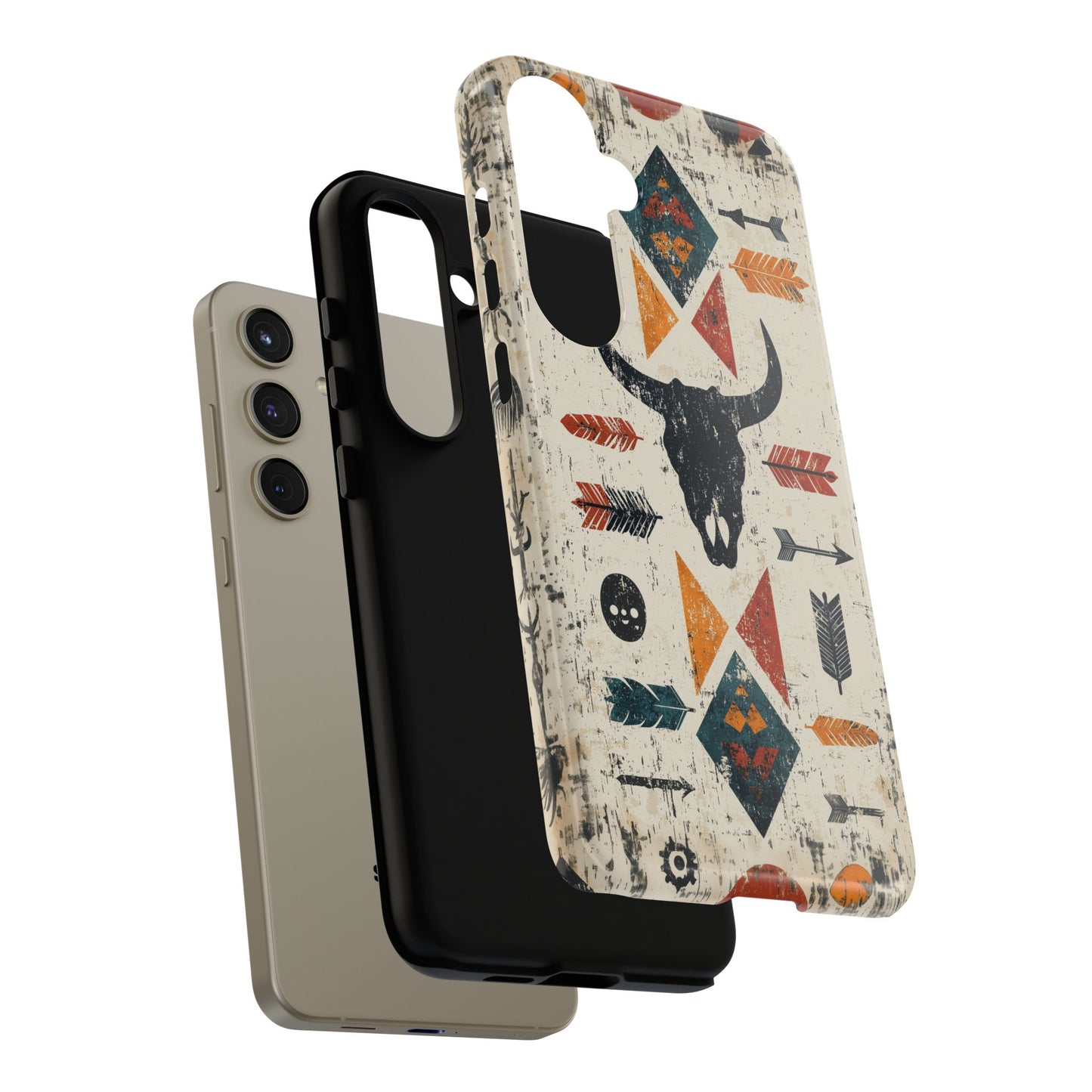 Tribal Bull Skull & Arrows Tough Samsung Galaxy Case – Rustic Western Design, Dual-Layer Protection
