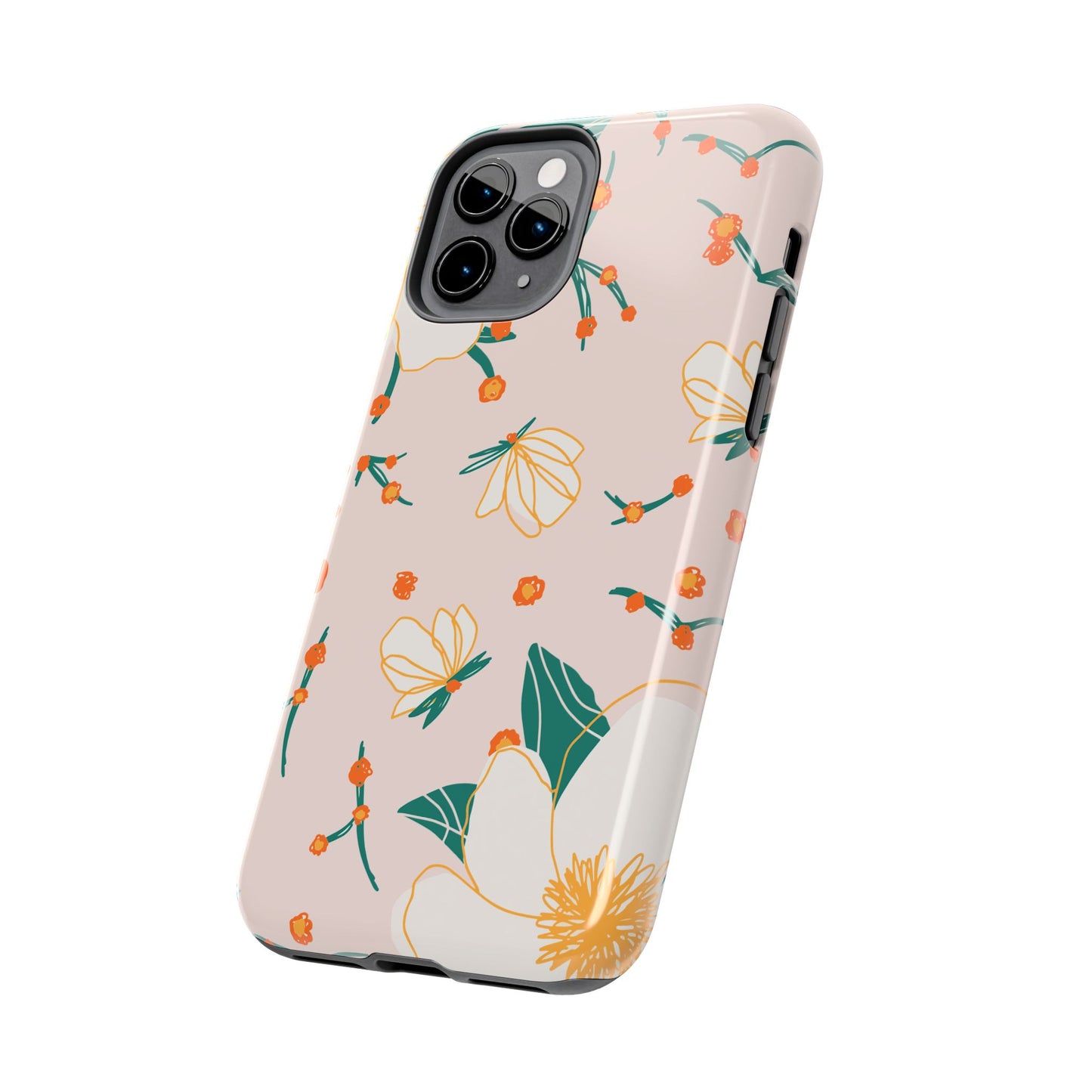 Elegant Magnolia Blossom Tough iPhone Case – Soft Blush Background, Shock - Resistant Design - BOGO Cases