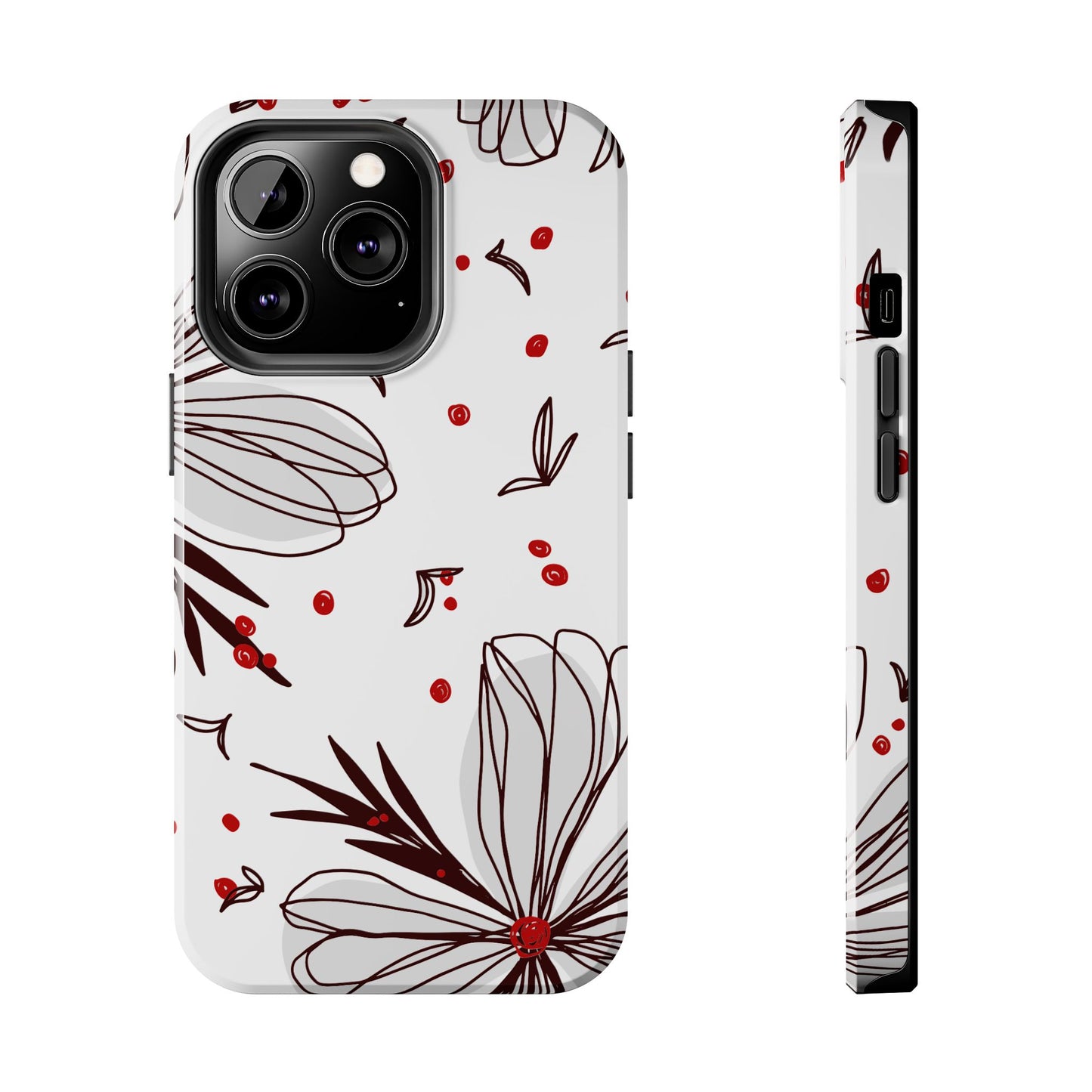 Minimalist Line Art Floral Tough iPhone Case – Bold Red and Black Design, Shockproof Protection - BOGO Cases