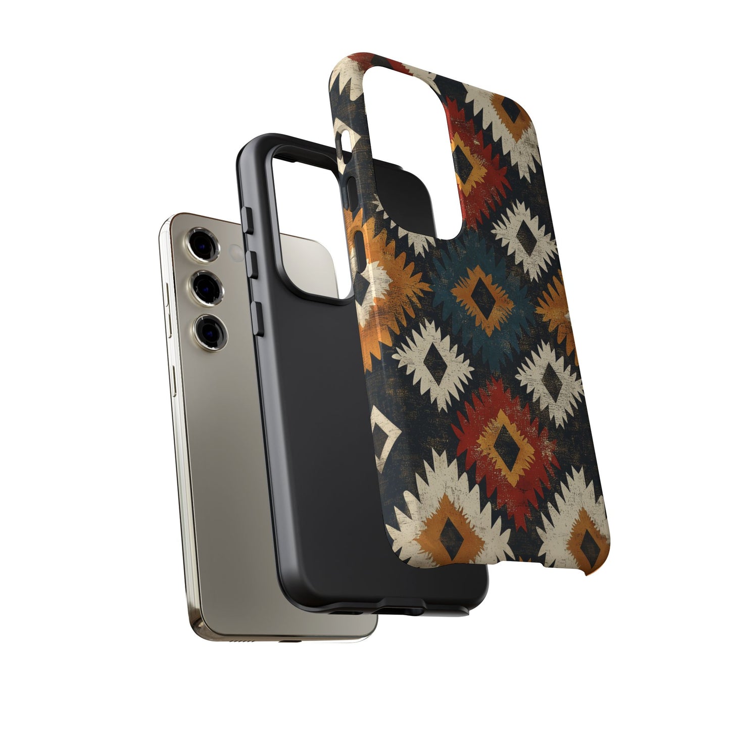 Rustic Tribal Sunburst Tough Samsung Galaxy  Case – Vibrant Geometric Design, Dual-Layer Protection