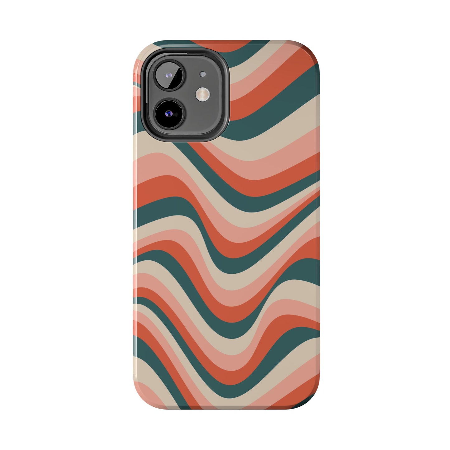 Groovy Waves iPhone Case – Retro 70s-Inspired Stripes in Coral, Cream, and Teal