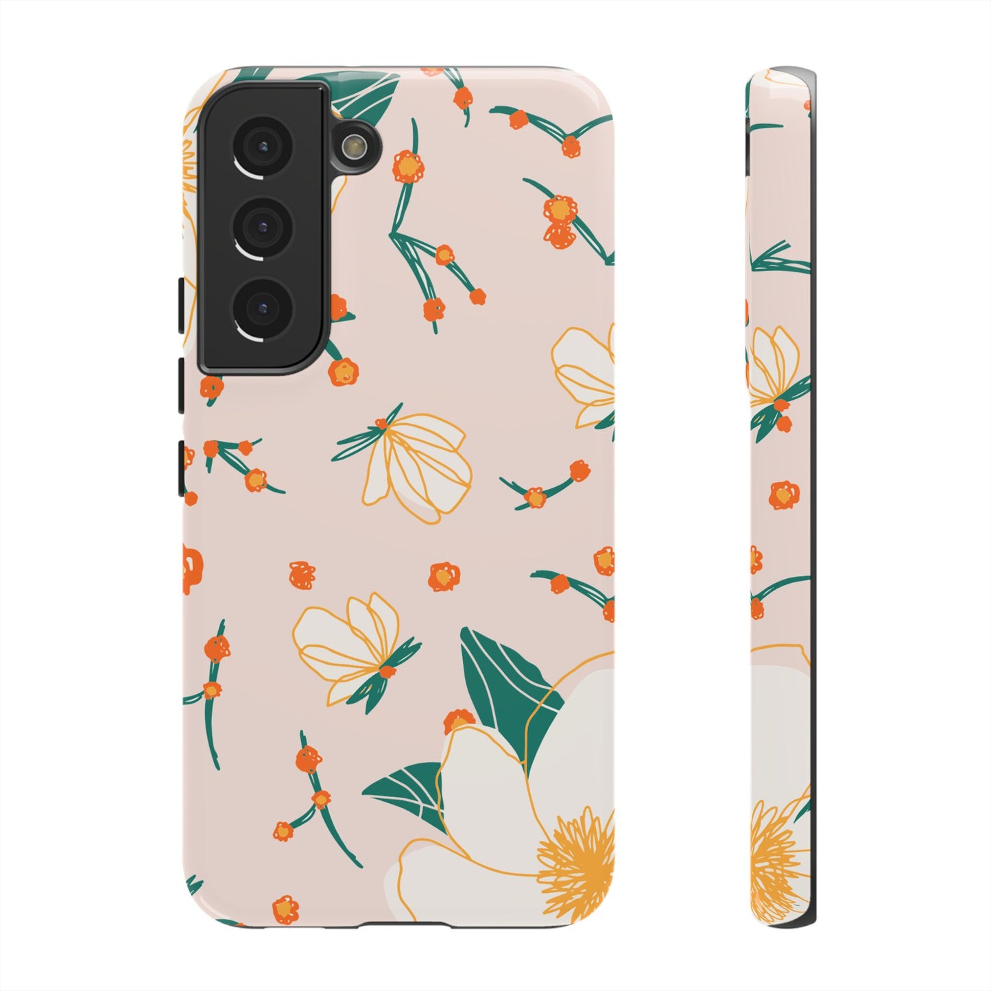 Elegant Magnolia Blossom Tough Samsung Galaxy Case – Soft Blush Background, Shock-Resistant Design
