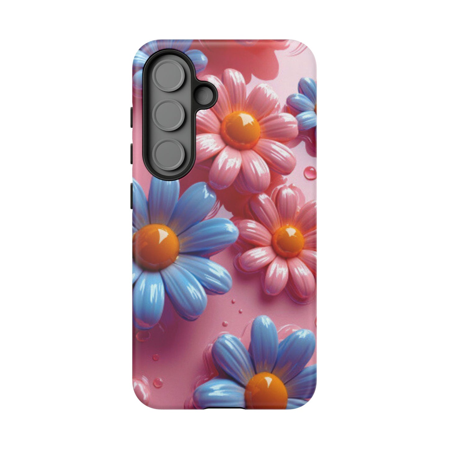 Pastel Daisy 3D Samsung Galaxy  Case – Glossy Pink and Blue Floral Design, Full Protection