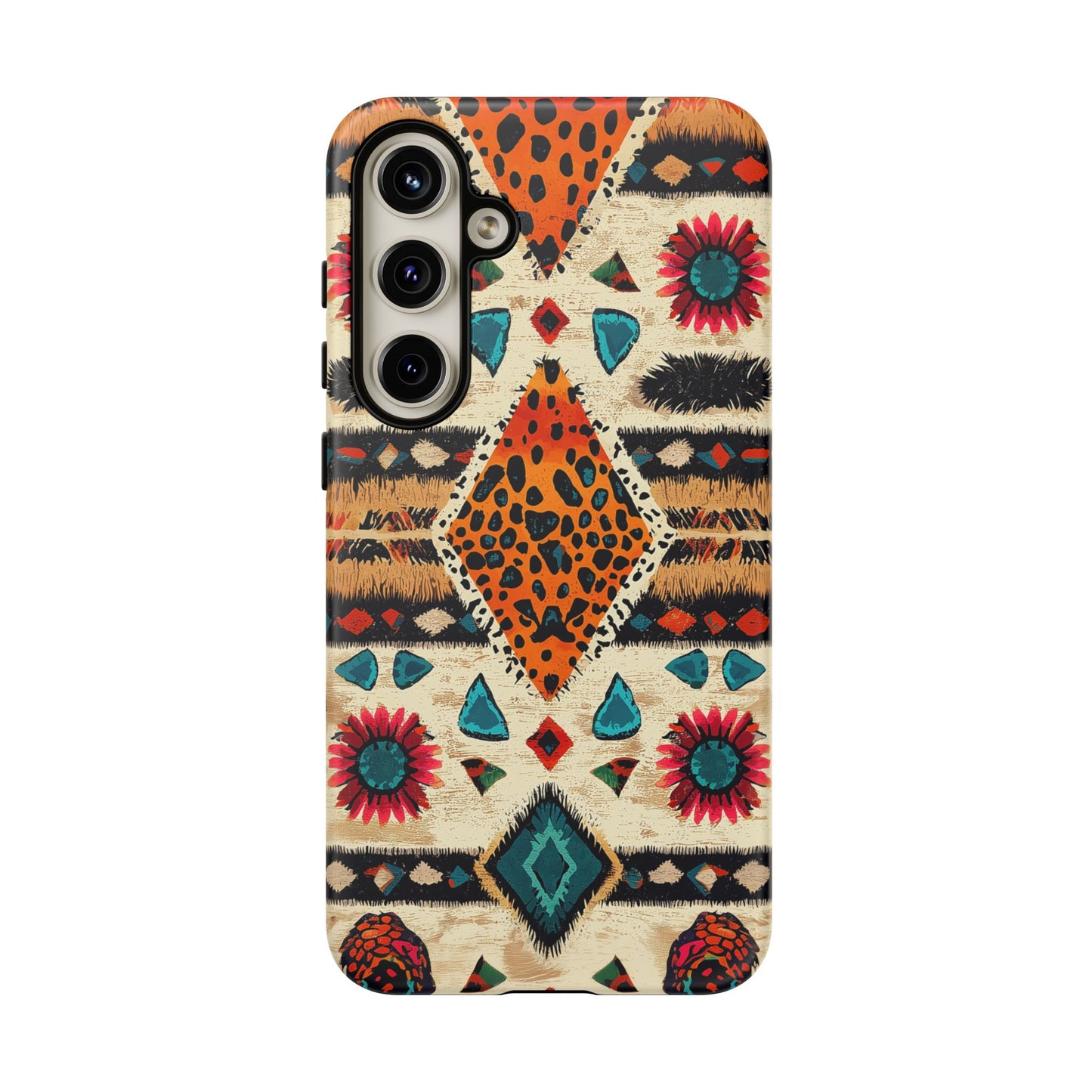 Wild Boho Leopard Print & Floral Tough Samsung Galaxy  Case – Eclectic Tribal Design, Dual-Layer Protection