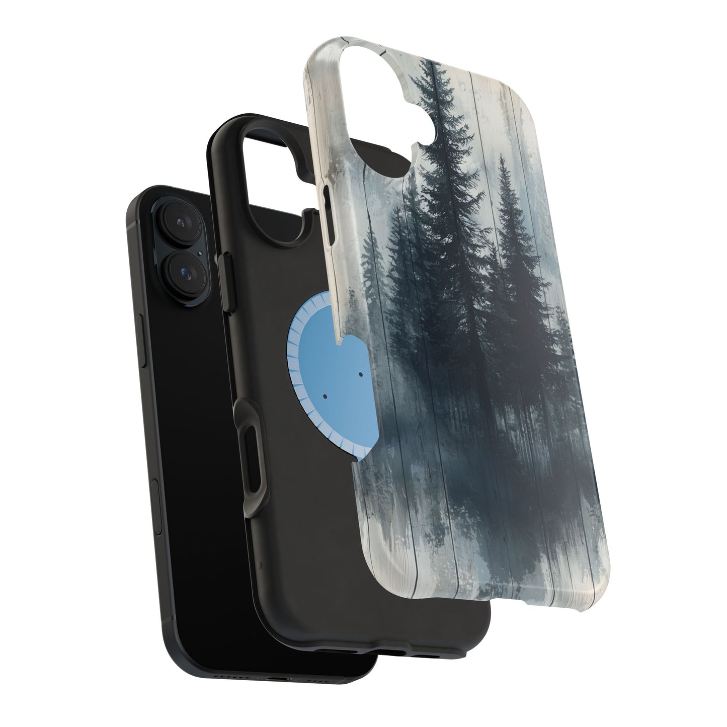 Rustic Pine Forest MagSafe iPhone Case - Blue Toned Woodland Design