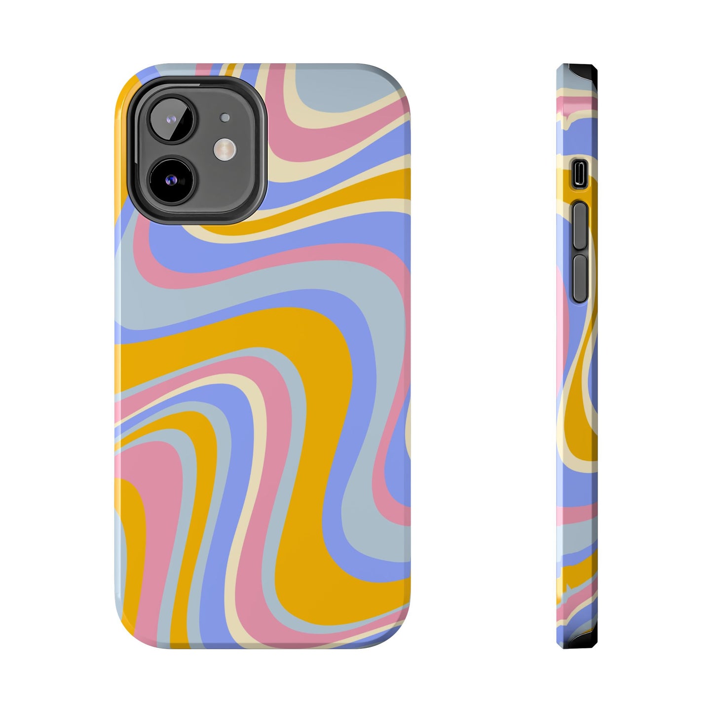 Groovy Pastel Waves iPhone Case – 70s-Inspired Design with Dual-Layer Protection