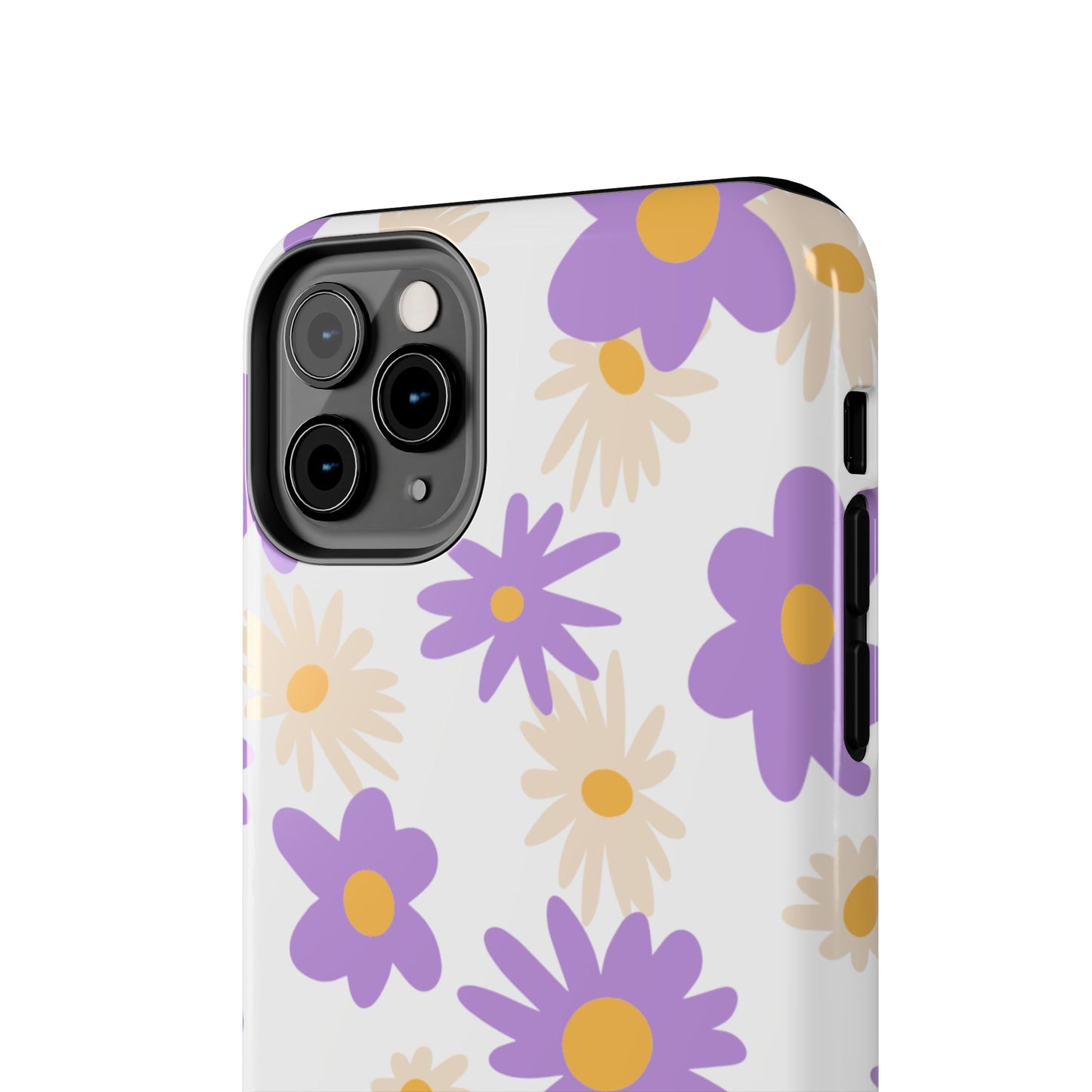 Retro Daisy Flower iPhone Case – Pastel Purple & Cream Floral Design with Matte Finish