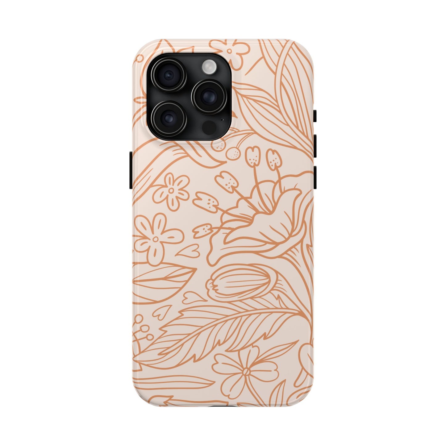 Soft Terracotta Floral Line Art Tough iPhone Case – Minimalist Botanical Design with Dual-Layer Protection