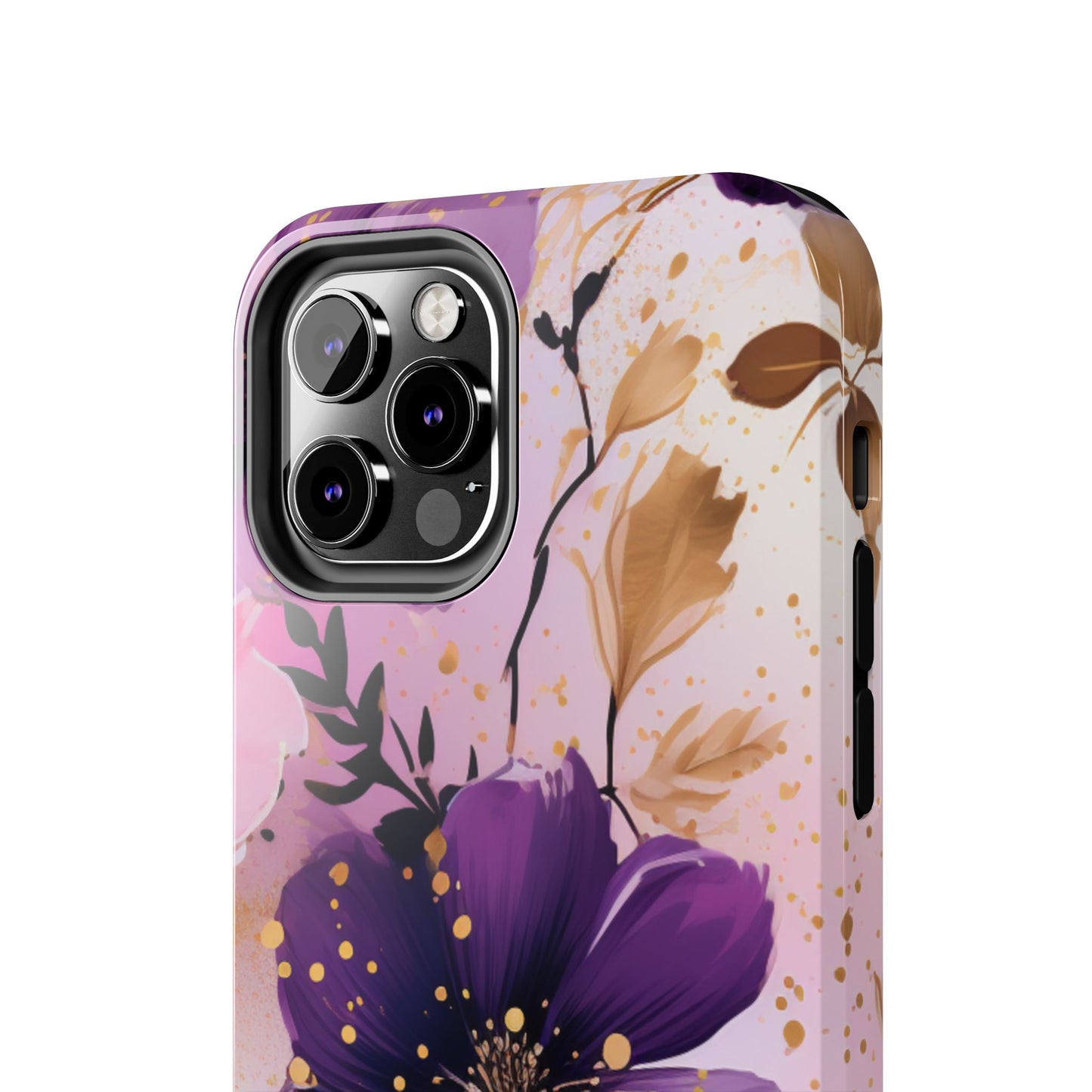 Elegant Purple & Gold Floral iPhone Case - Luxe Flower Design