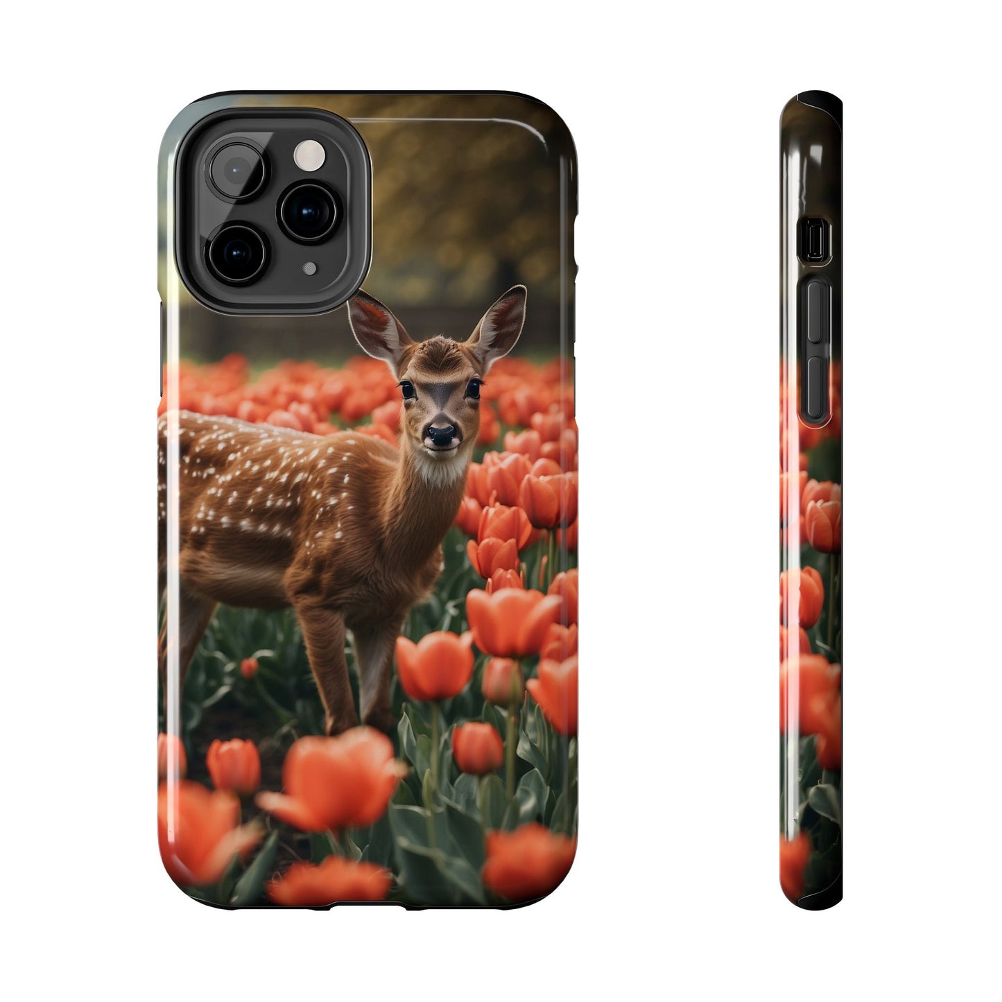 Fawn Among Tulips iPhone Case