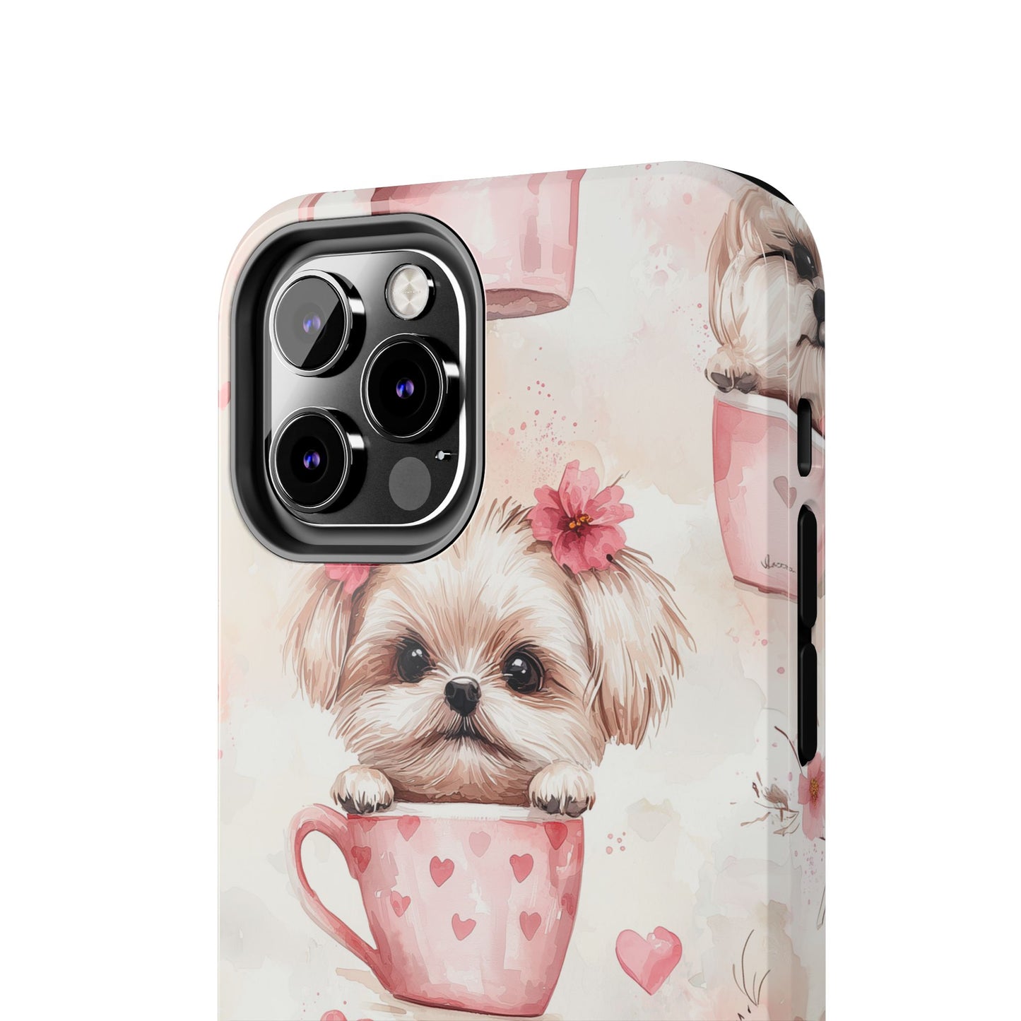 Floral Puppy in Teacup iPhone Case – Cute Pink Flower Design, Tough Dual - Layer Protection - BOGO Cases