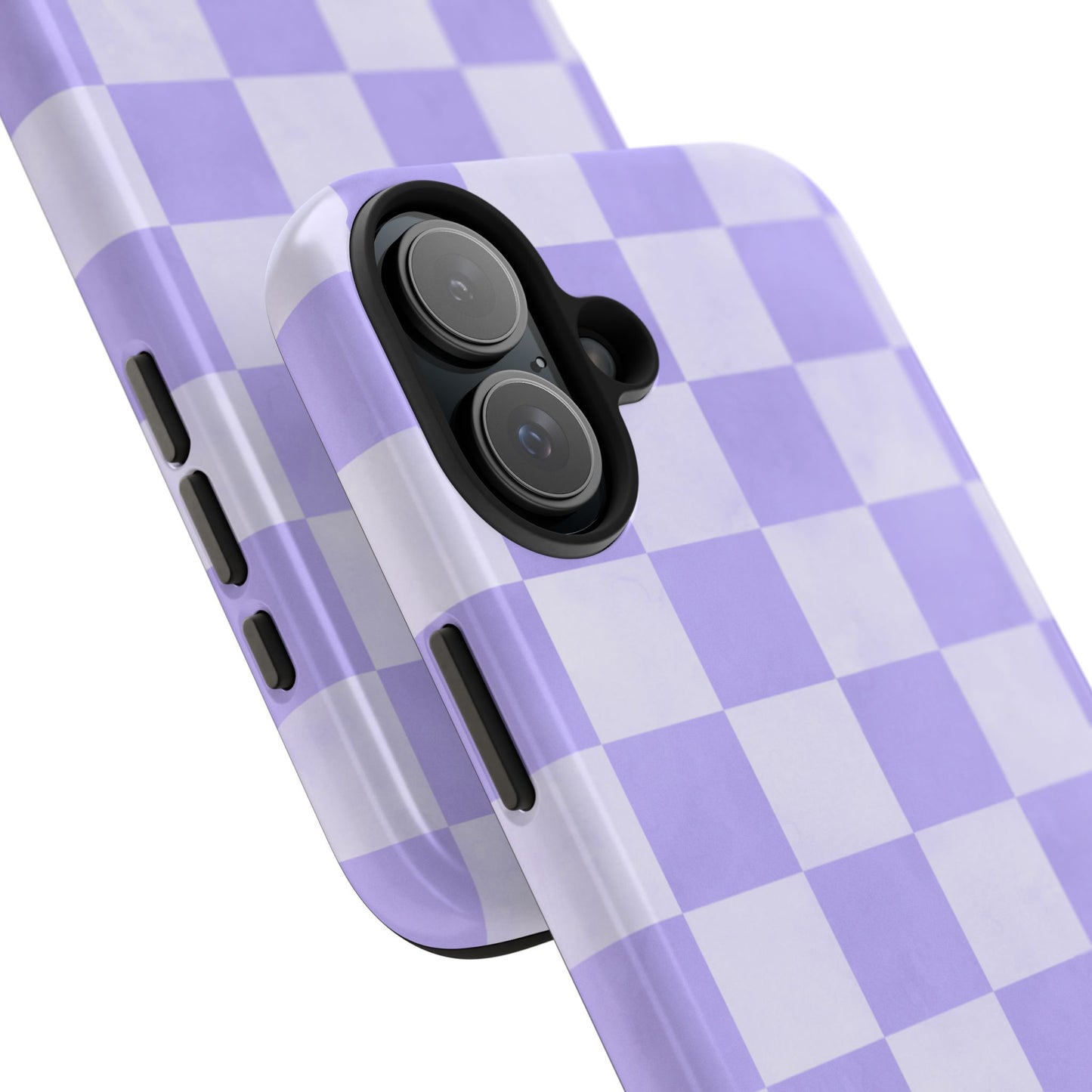 Lavender Checkerboard iPhone Case – Shockproof, Smooth Matte Finish, Dual-Layer Design
