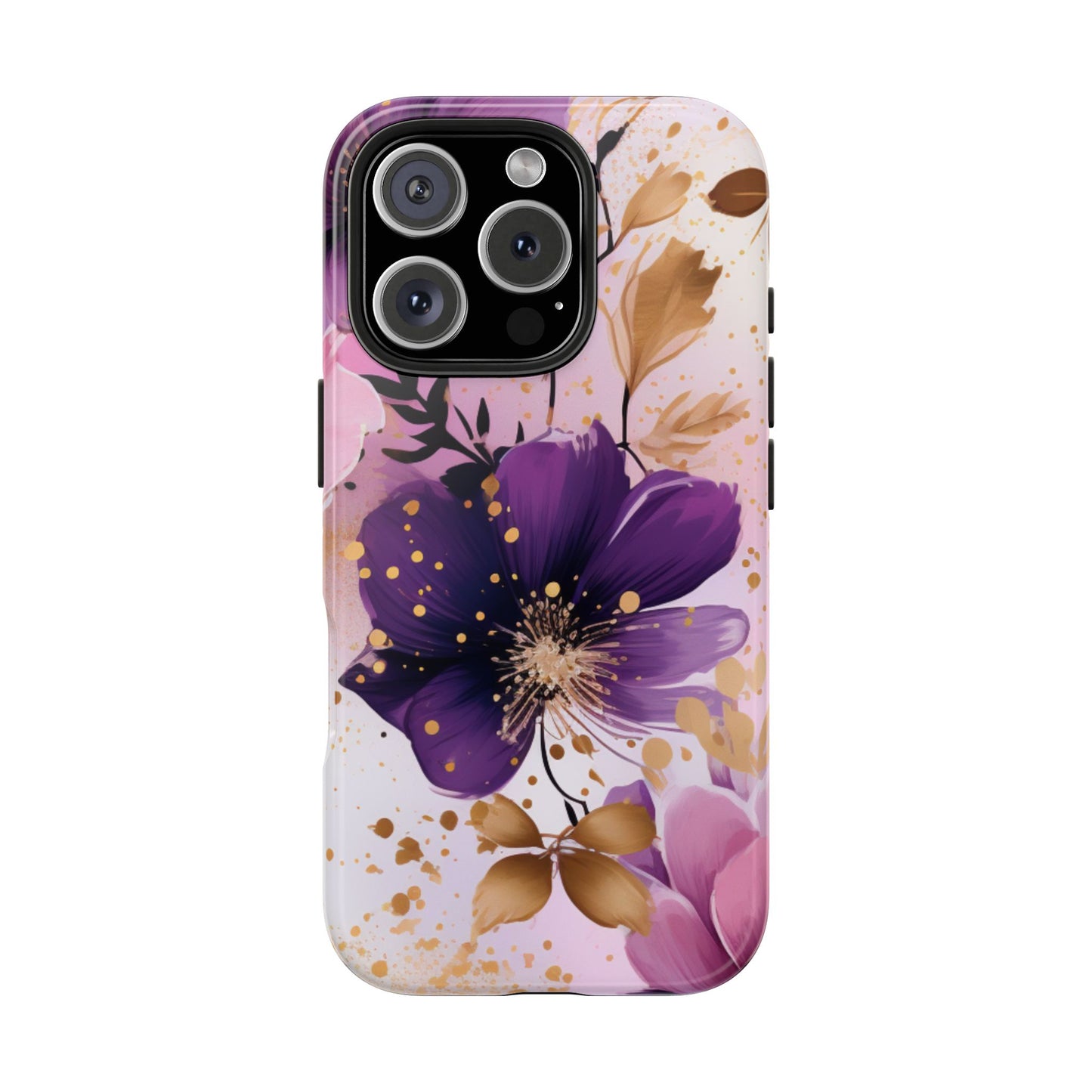Elegant Purple & Gold Floral iPhone Case - Luxe Flower Design