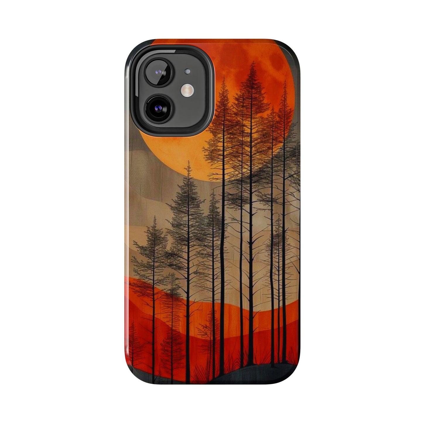 Moody Forest Moonrise iPhone Case – Dark Landscape Design, Dual-Layer Protection