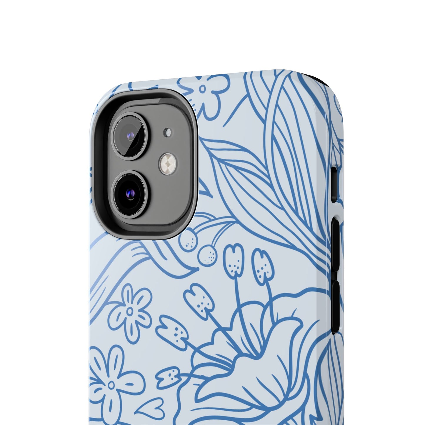 Dusty Blue Floral Line Art Tough iPhone Case – Minimalist Botanical Design with Dual-Layer Protection
