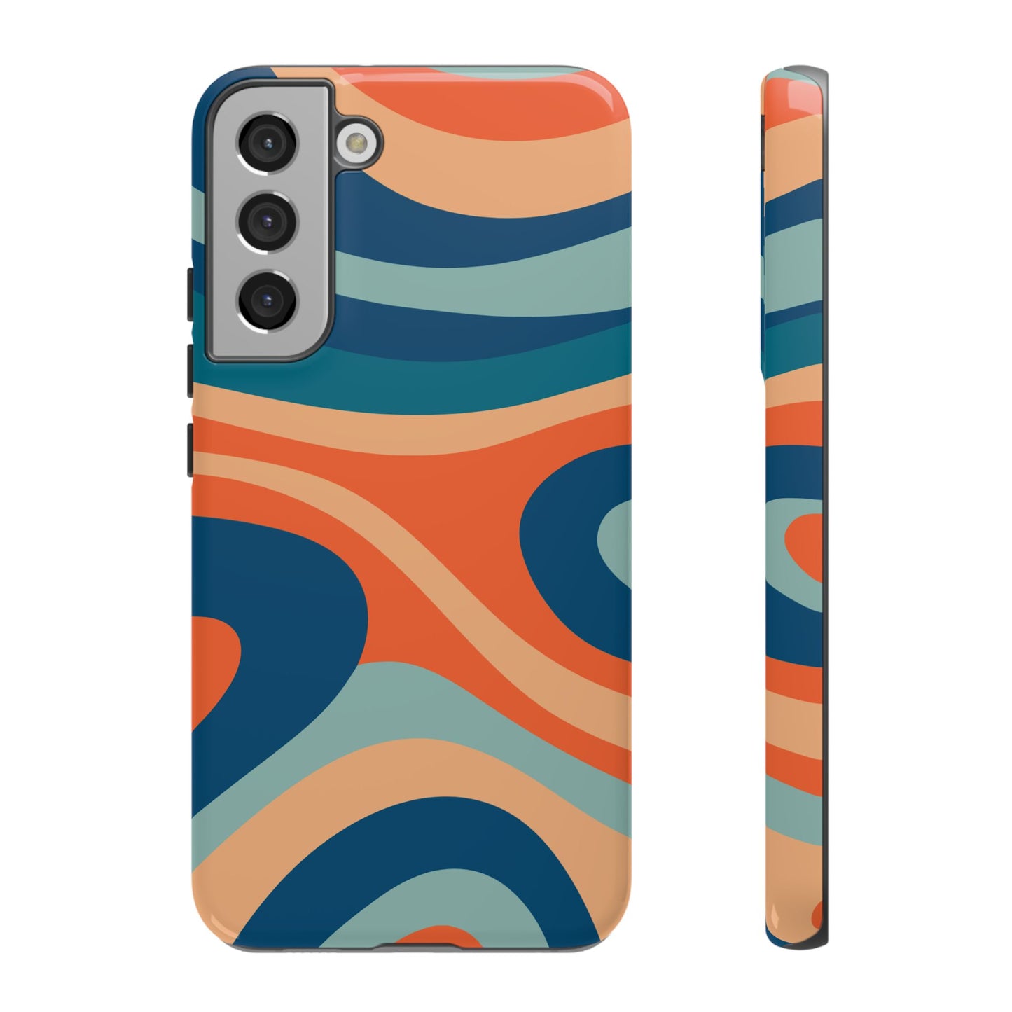 Retro Vibe Wavy Stripes Samsung Galaxy Case – 70s-Inspired in Teal, Orange, and Rust