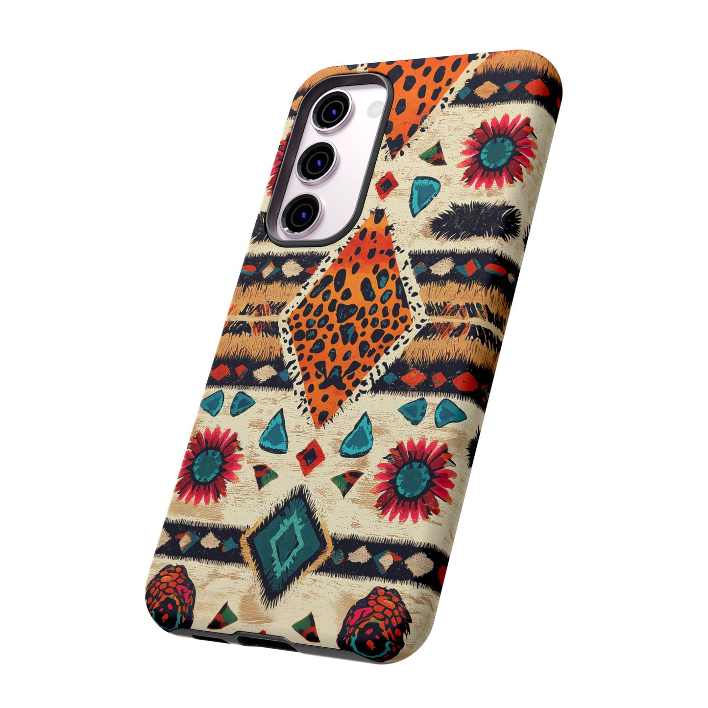Wild Boho Leopard Print & Floral Tough Samsung Galaxy  Case – Eclectic Tribal Design, Dual-Layer Protection