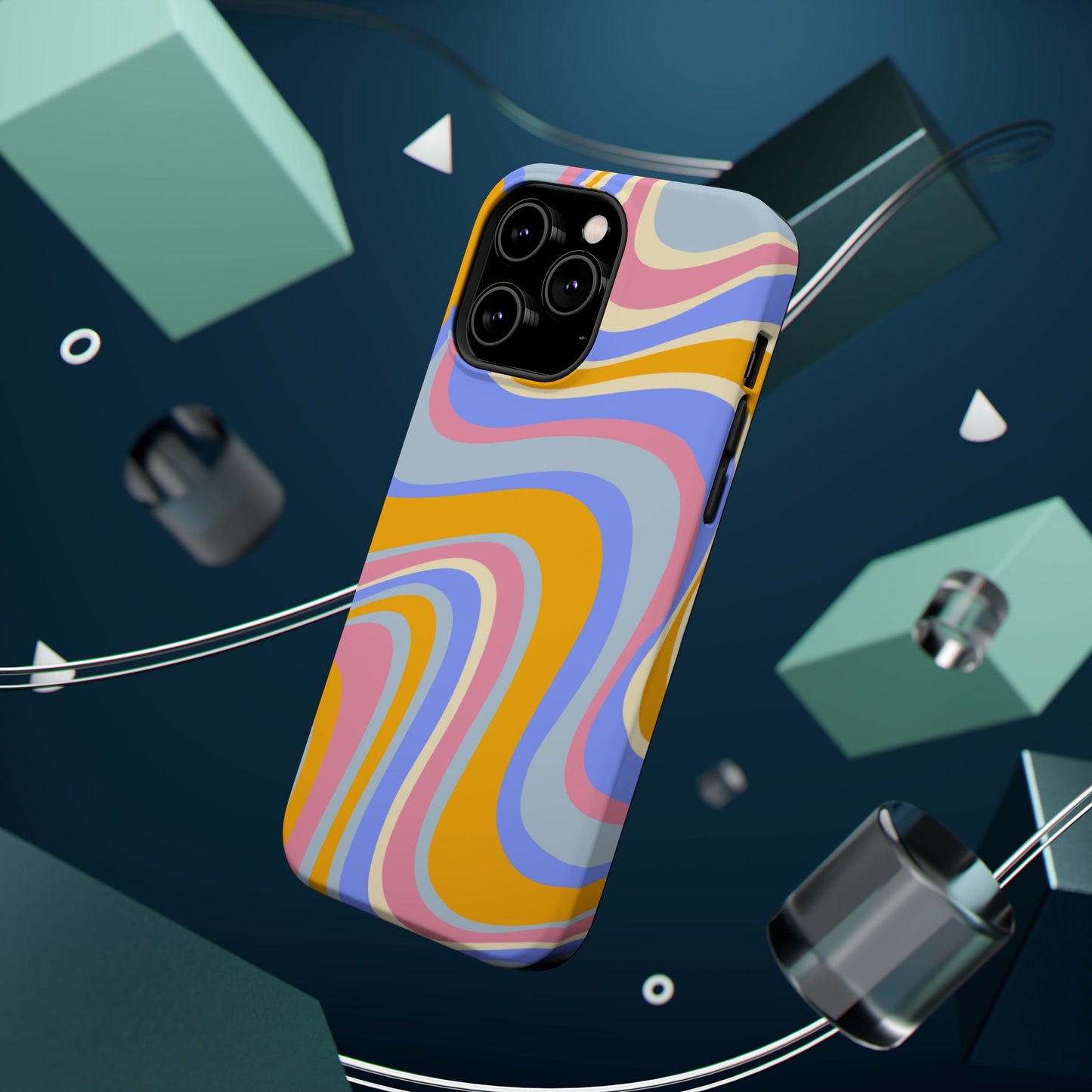 Groovy Pastel Waves MagSafe iPhone Case – 70s-Inspired Design with Dual-Layer Protection
