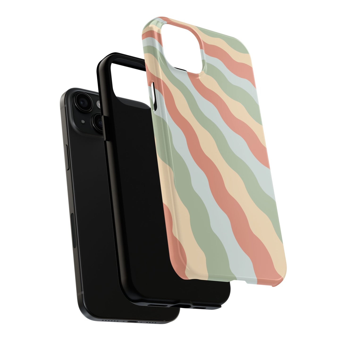 Earthy Retro Waves iPhone Case – 70s-Inspired Wavy Stripes in Soft Green, Cream, and Rust
