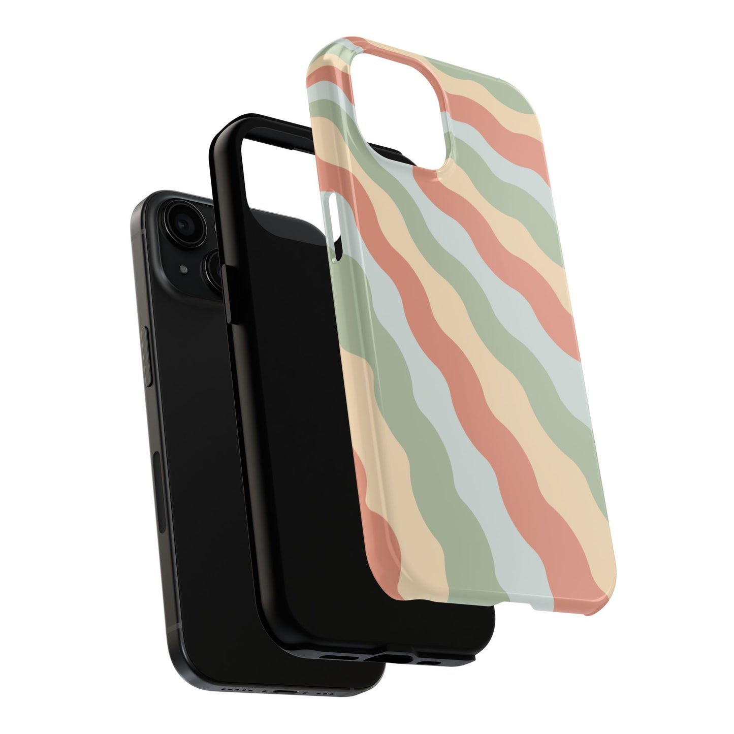 Earthy Retro Waves iPhone Case – 70s-Inspired Wavy Stripes in Soft Green, Cream, and Rust