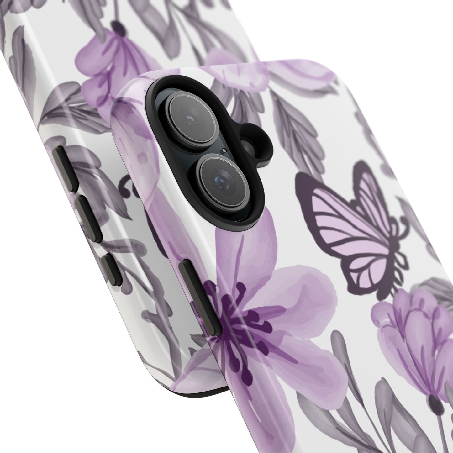 Lavender Bloom Butterfly iPhone Case – Delicate Floral Design with Watercolor Details