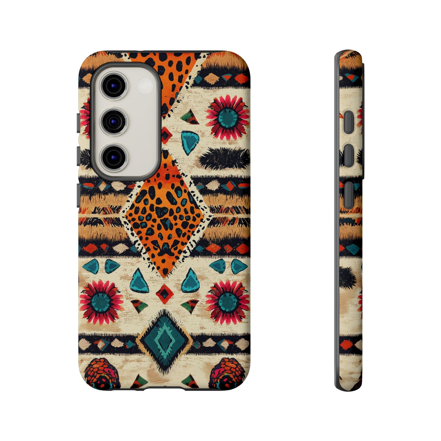 Wild Boho Leopard Print & Floral Tough Samsung Galaxy  Case – Eclectic Tribal Design, Dual-Layer Protection