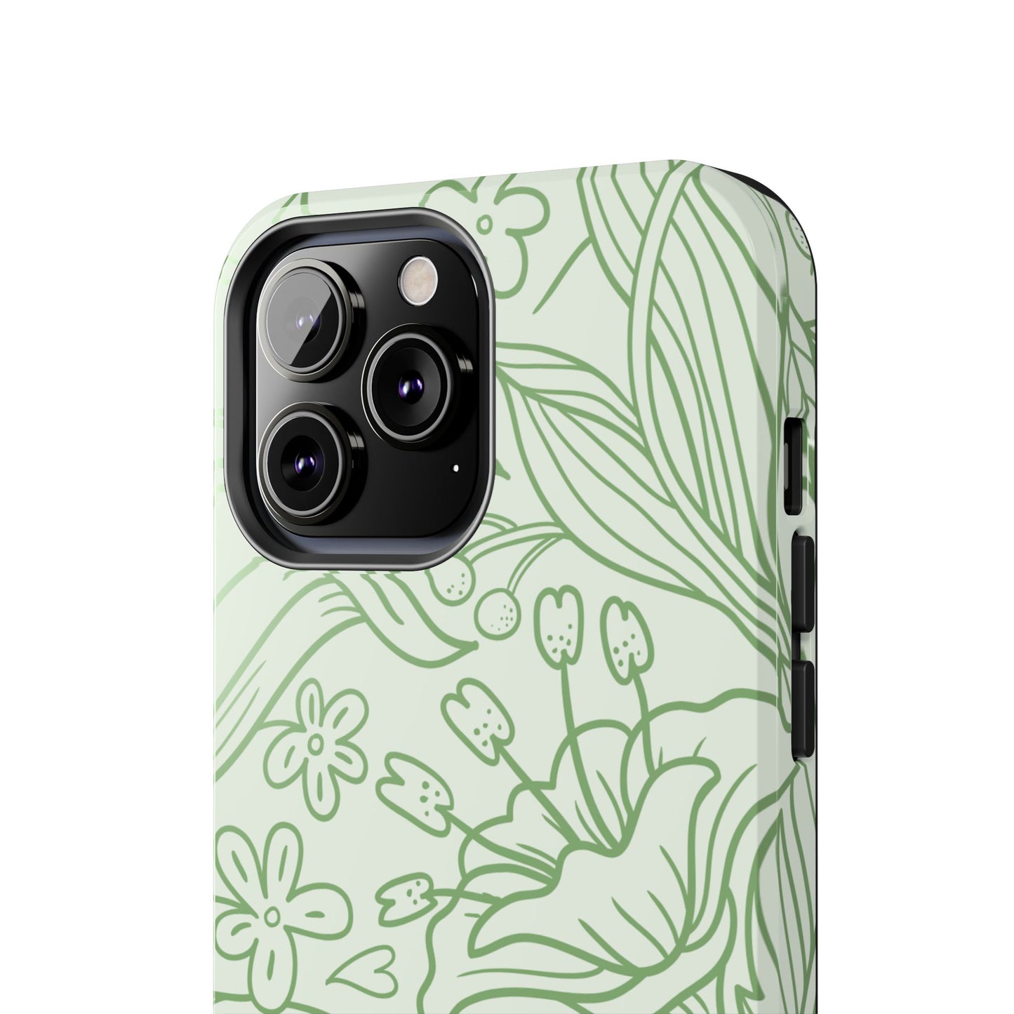 Sage Green Floral Line Art Tough iPhone Case – Minimalist Botanical Design with Dual-Layer Protection