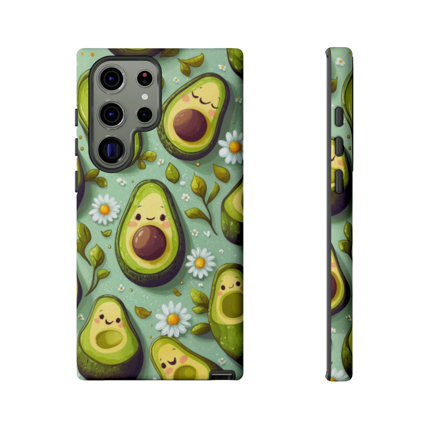 Cute Avocado Samsung Galaxy Case – Adorable Kawaii Avocados with Daisies, Shock-Resistant