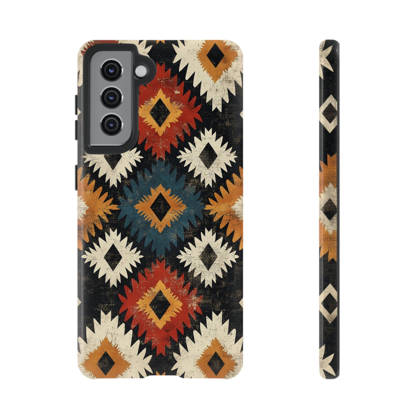Rustic Tribal Sunburst Tough Samsung Galaxy  Case – Vibrant Geometric Design, Dual-Layer Protection